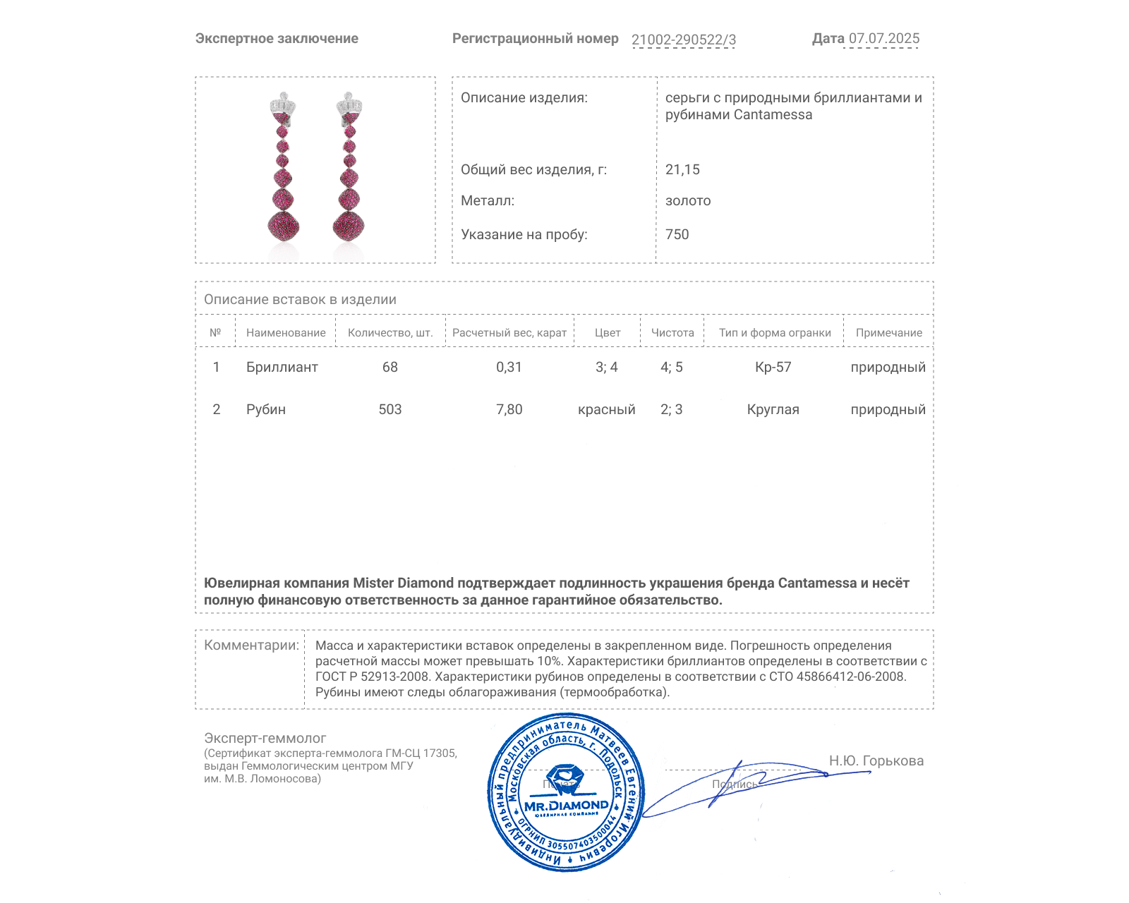 Оригинальные золотые серьги с рубинами 7.80ct Cantamessa Bon Bon Ruby