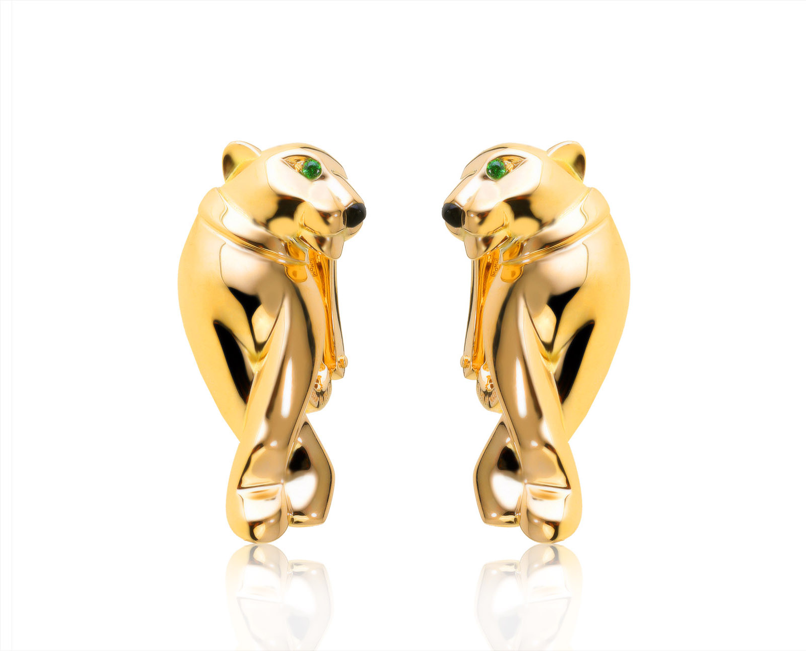 Оригинальные золотые серьги с тсаворитами 0.02ct Panthere de Cartier