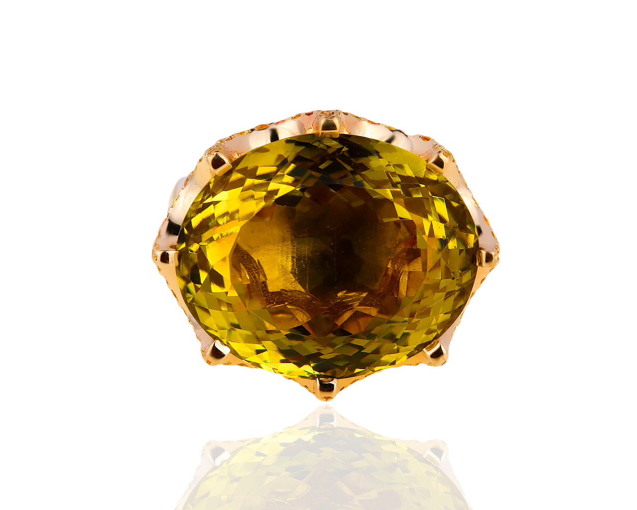 Экстравагантное золотое кольцо с цитрином и желтыми сапфирами