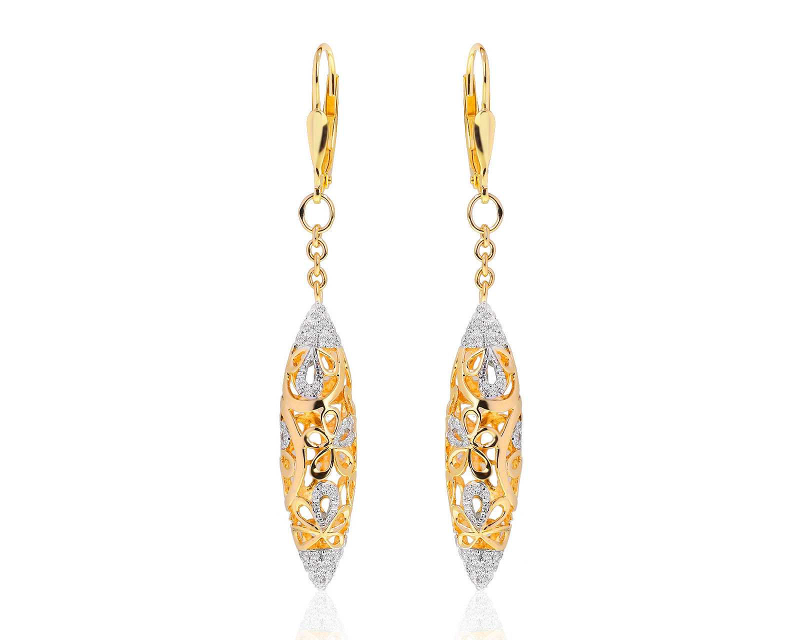 Праздничные золотые серьги с бриллиантами 0.36ct