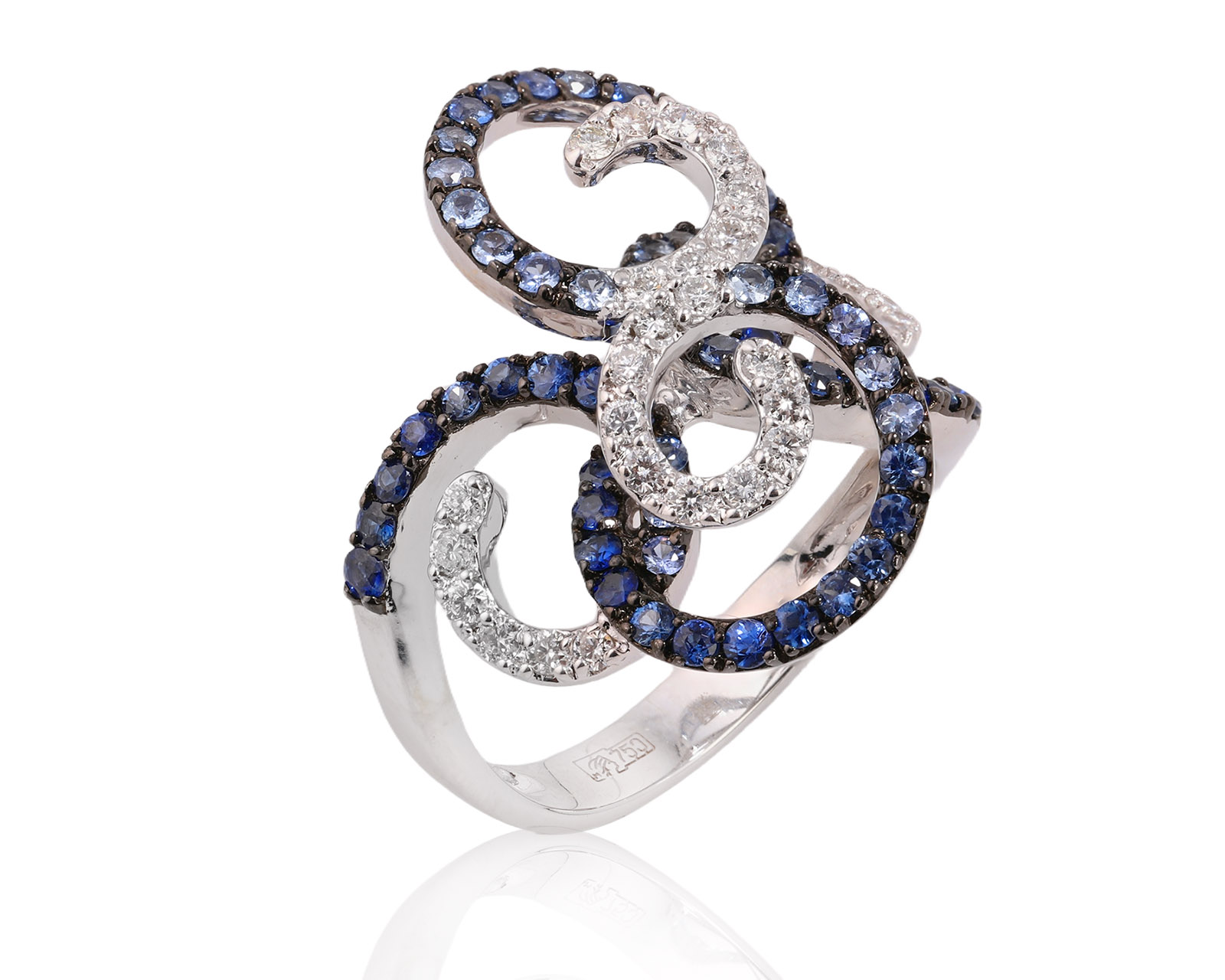 Золотое кольцо с сапфирами 1.25ct и бриллиантами 0.46ct 181025/8