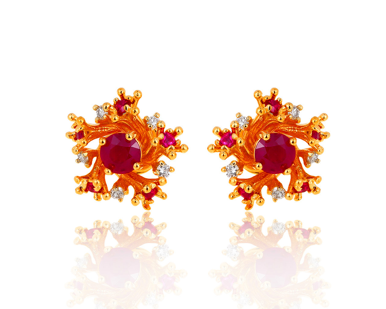Чарующие золотые серьги с бриллиантами 0.20ct и рубинами 1.25ct 250519/3