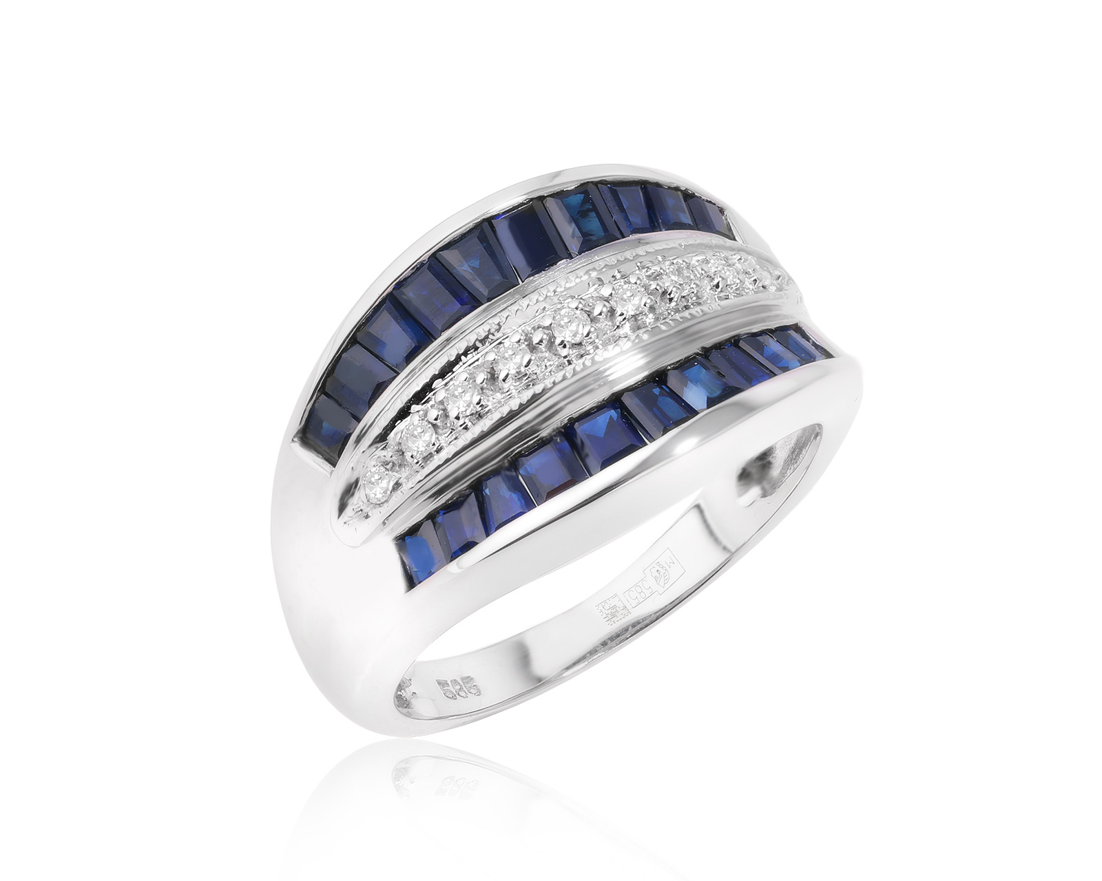 Золотое кольцо с сапфирами 1.60ct и бриллиантами 0.07ct 151224/6