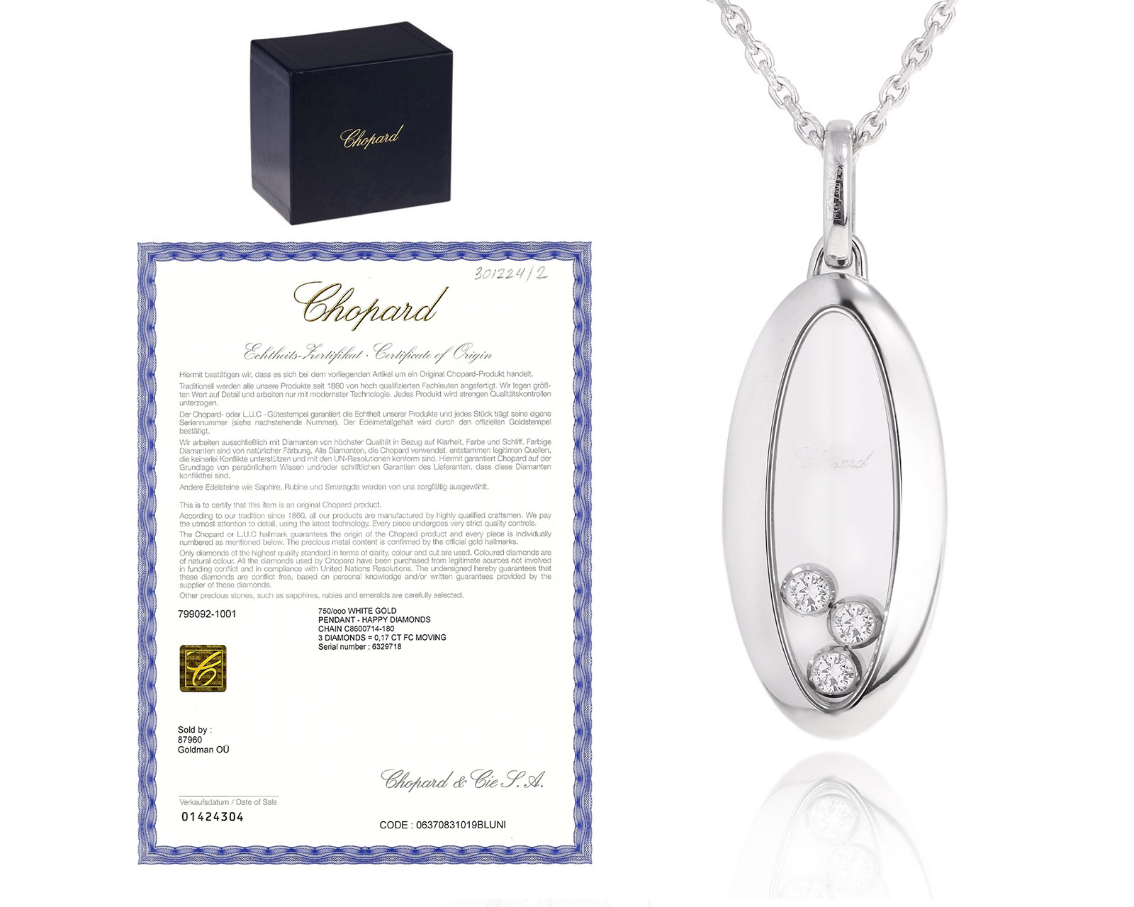 Оригинальный золотой кулон с бриллиантами 0.17ct Chopard Happy Diamonds