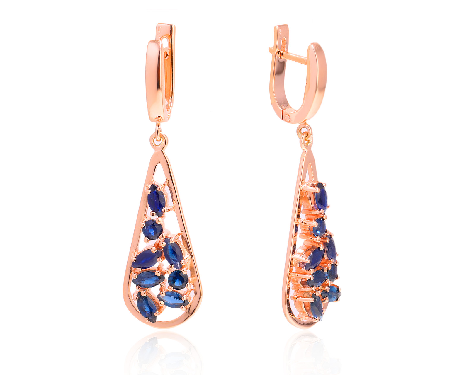 Золотые серьги с сапфирами 2.34ct