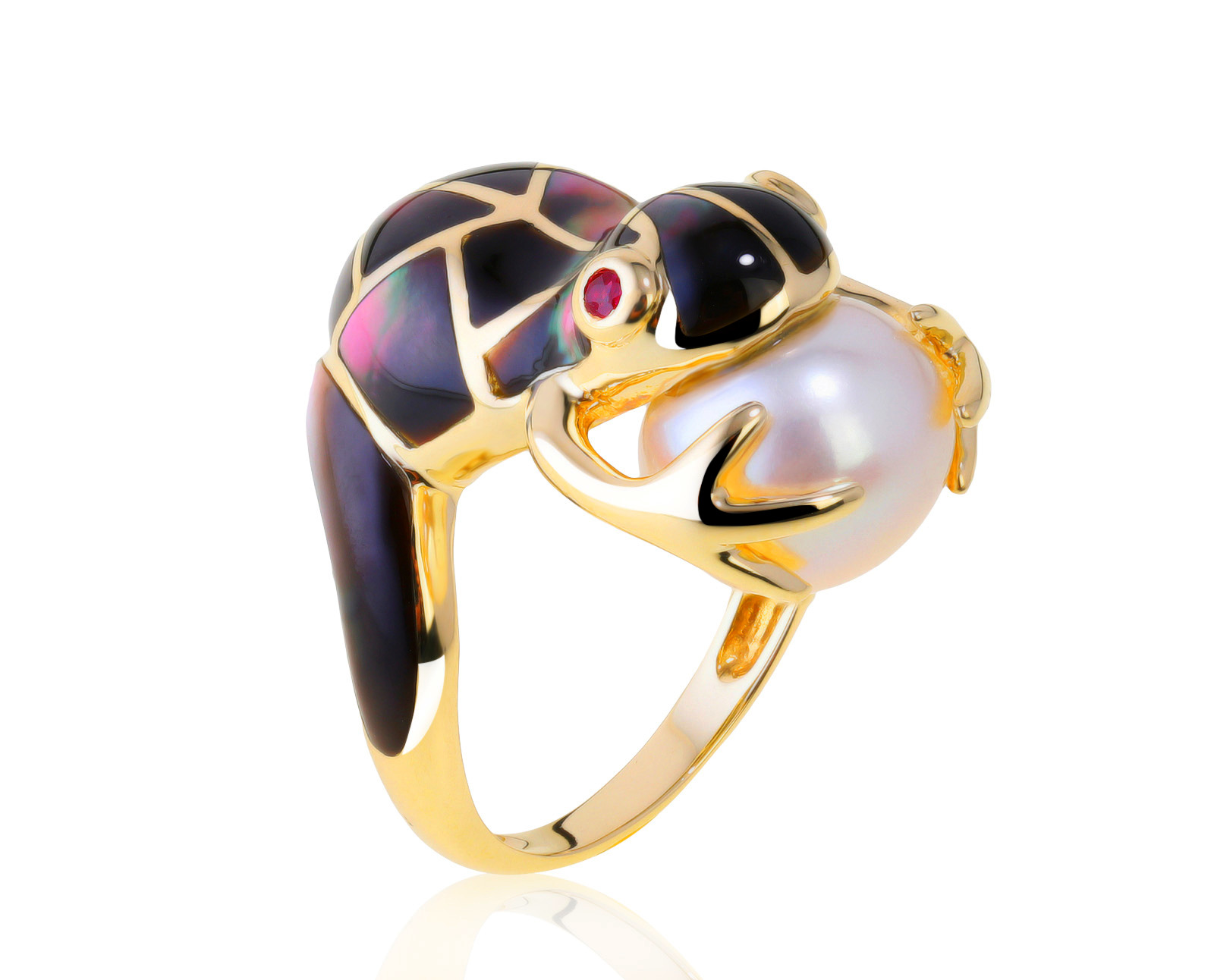 Праздничное золотое кольцо с жемчугом 10.40 мм