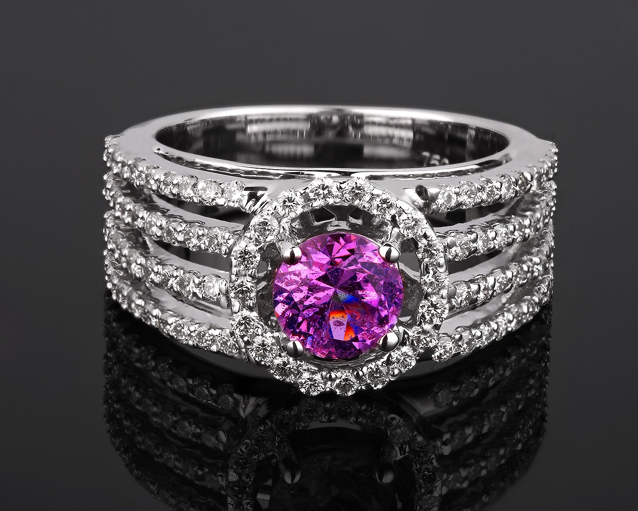 Золотое кольцо с бриллиантами 1.00ct и розовым сапфиром 1.22ct 051217/17