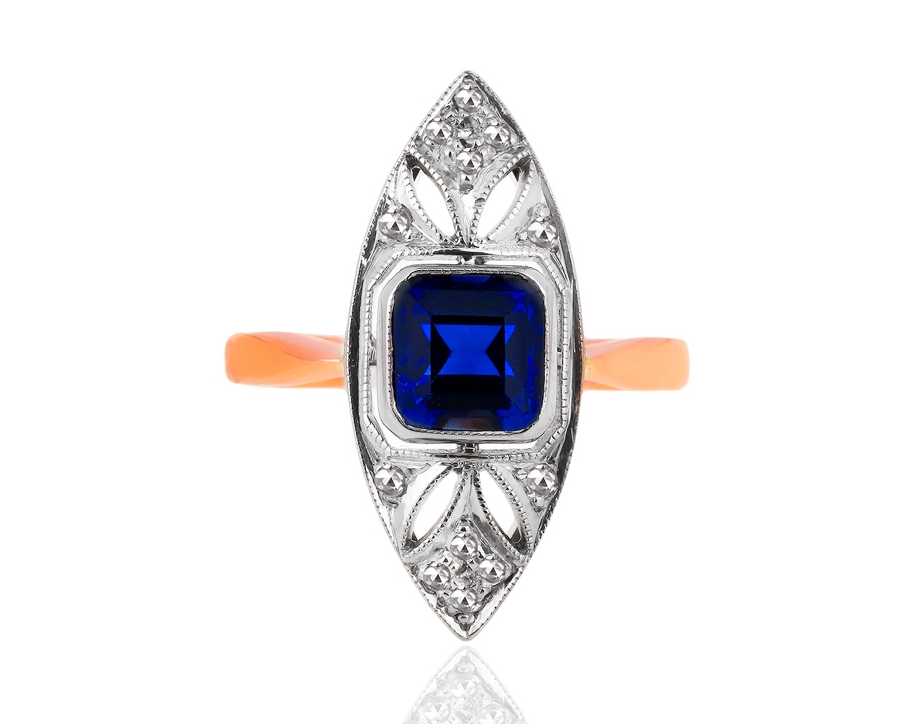 Винтажное золотое кольцо с бриллиантами и сапфиром 1.42ct 030219/1