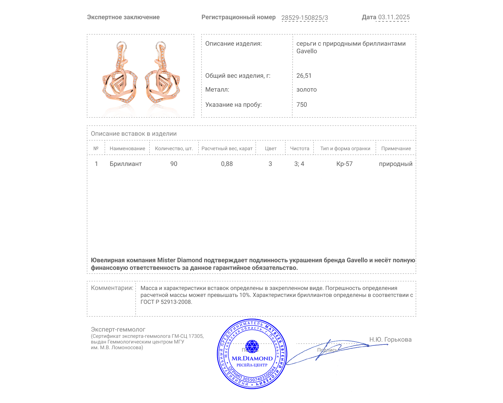 Оригинальные золотые серьги с бриллиантами 0.88ct Gavello