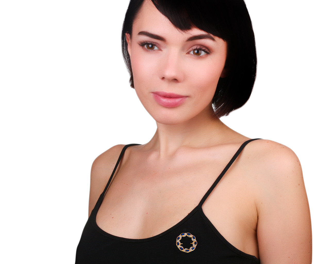 Золотая брошь с бриллиантами 0.02ct и сапфирами 4.07ct