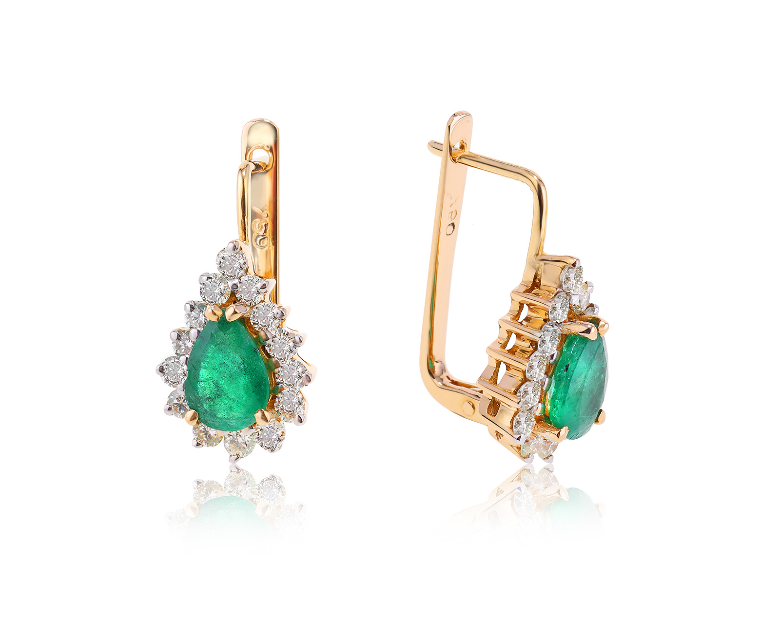 Золотые серьги с изумрудами 1.39ct и бриллиантами 0.84ct 221023/3