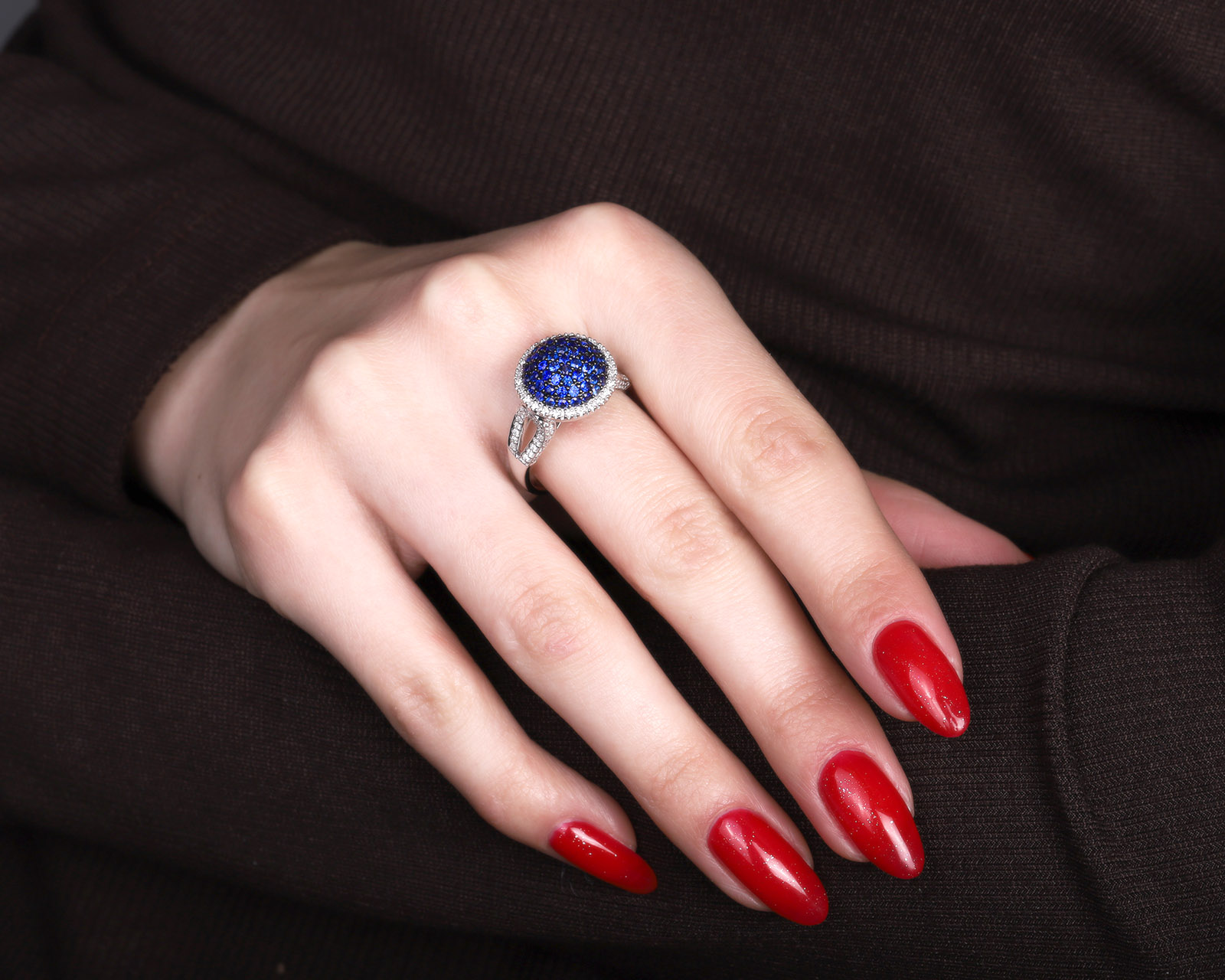 Золотое кольцо с сапфирами 0.96ct и бриллиантами 0.32ct