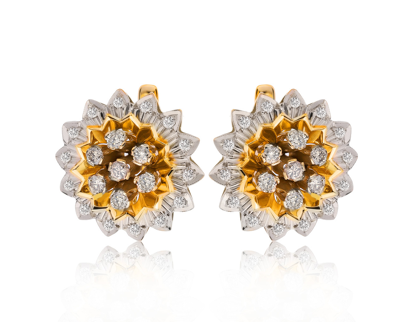 Винтажные золотые серьги с бриллиантами 1.27ct СССР 250920/5 Винтажные золотые серьги с бриллиантами 1.27ct СССР 250920/5