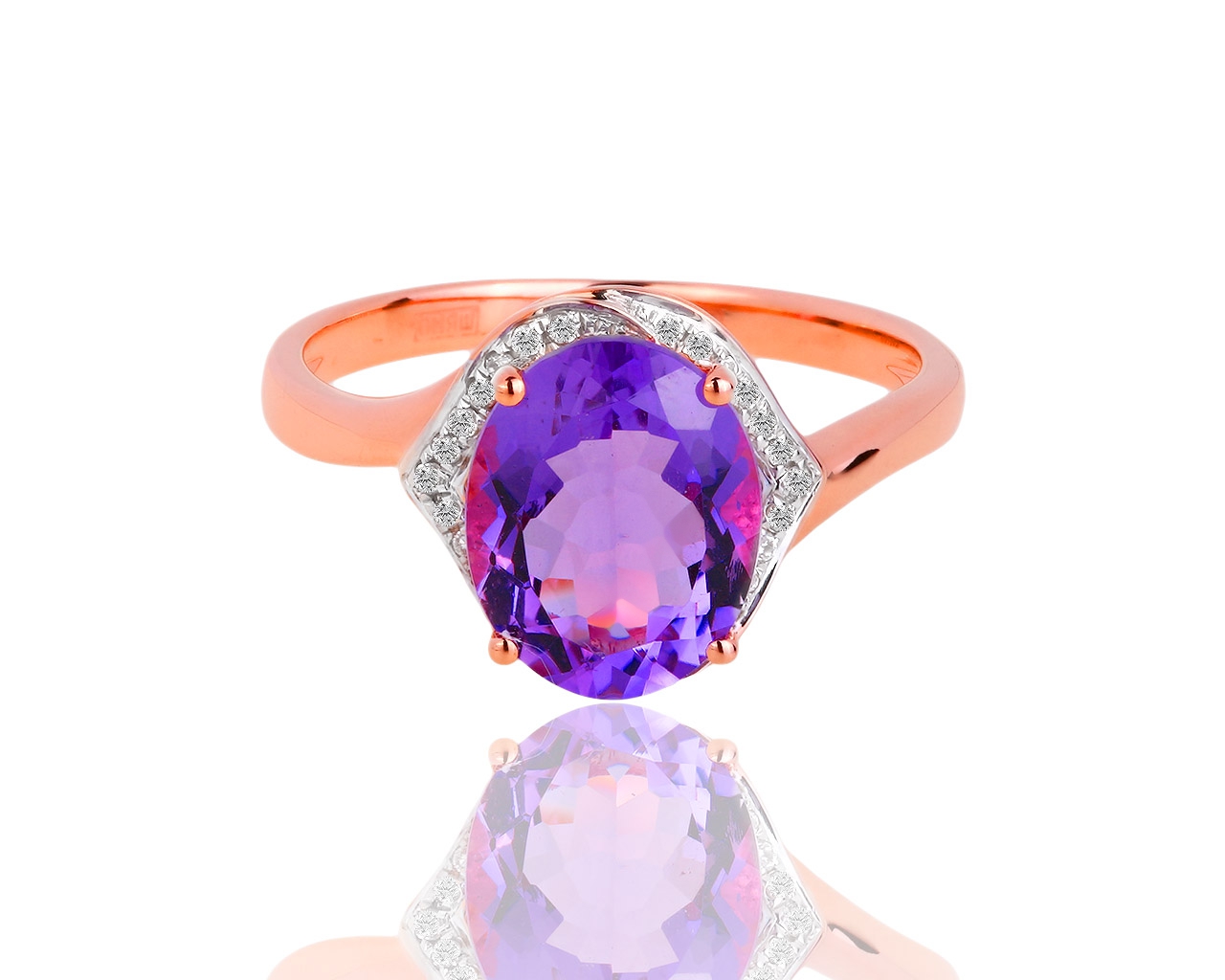 Золотое кольцо с аметистом и бриллиантами 0.10ct 200418/2