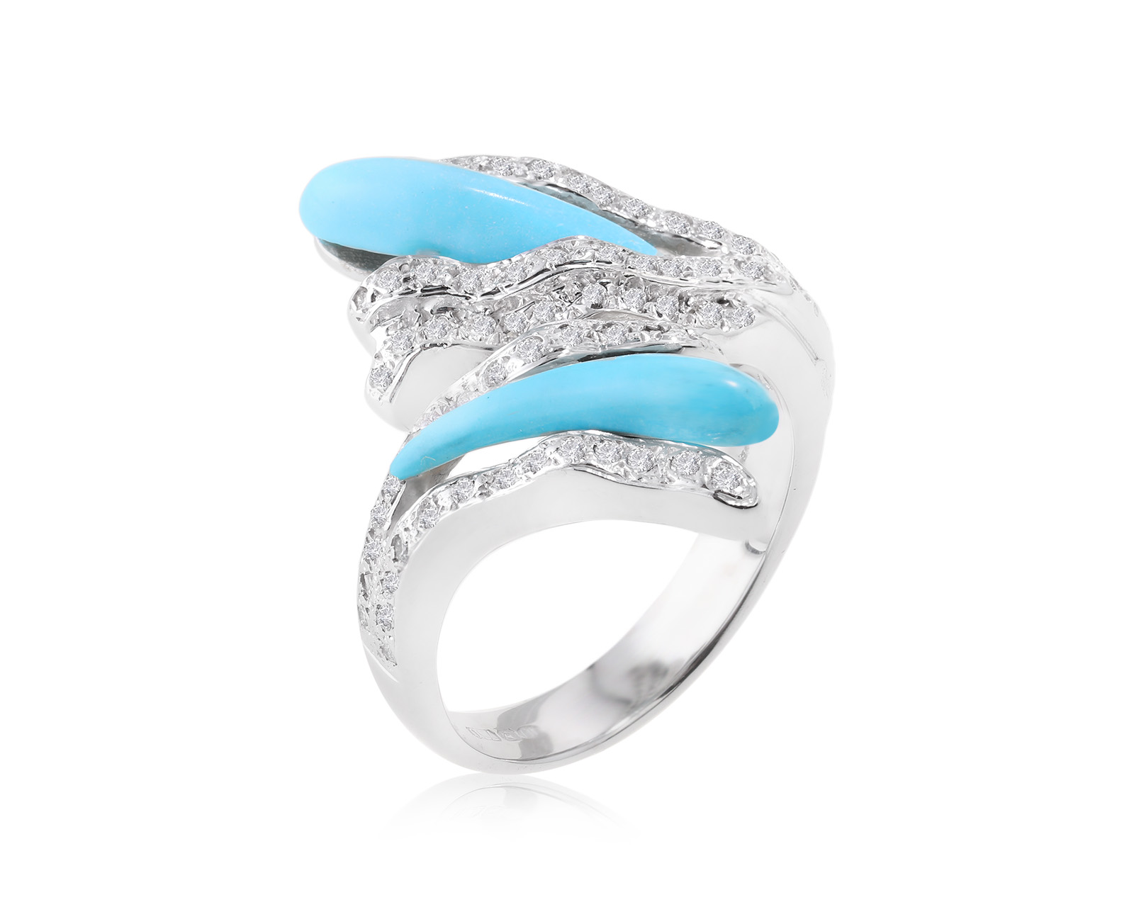 Золотое кольцо с бирюзой 1.50ct и бриллиантами 0.45ct 160324/8