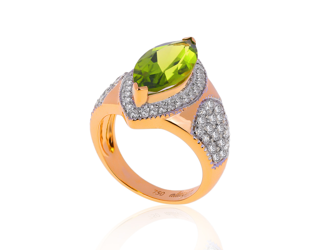 Оригинальное золотое кольцо с хризолитом 3.85ct Altico 280220/1