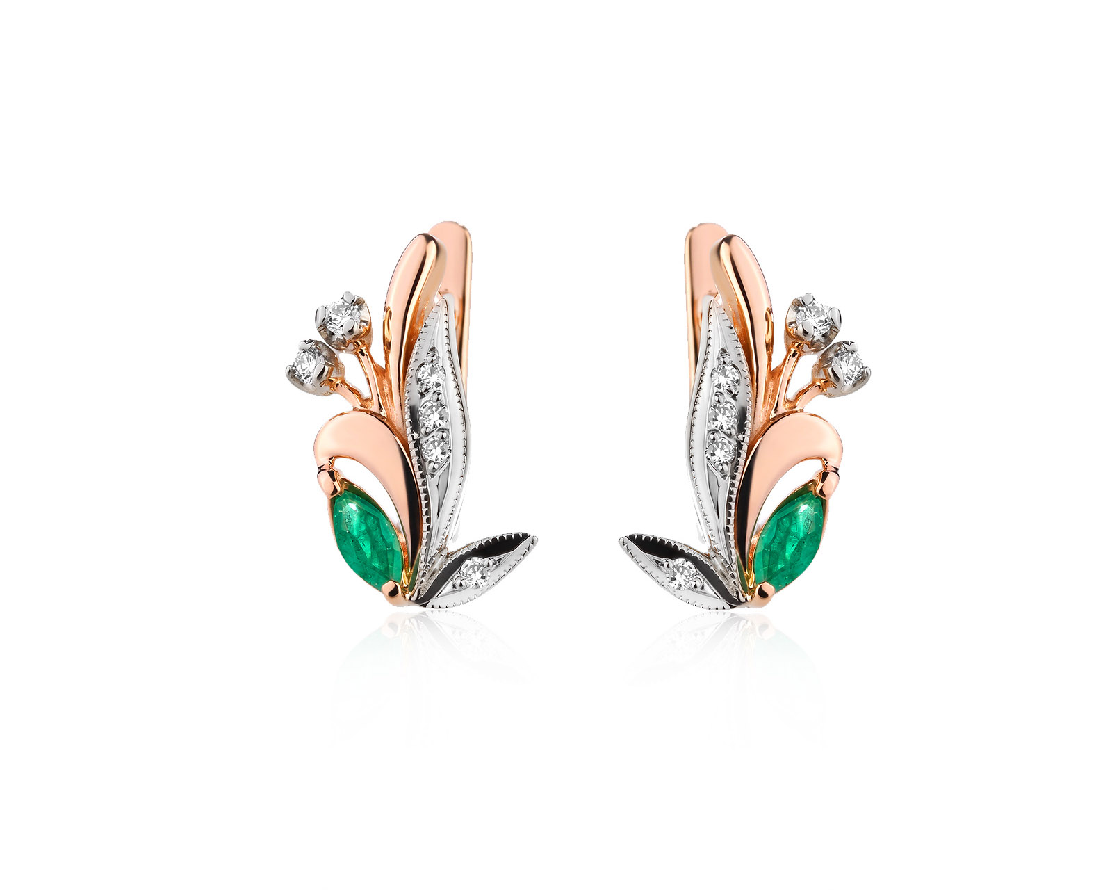 Золотые серьги с изумрудами 0.50ct и бриллиантами 0.20ct 990266/1