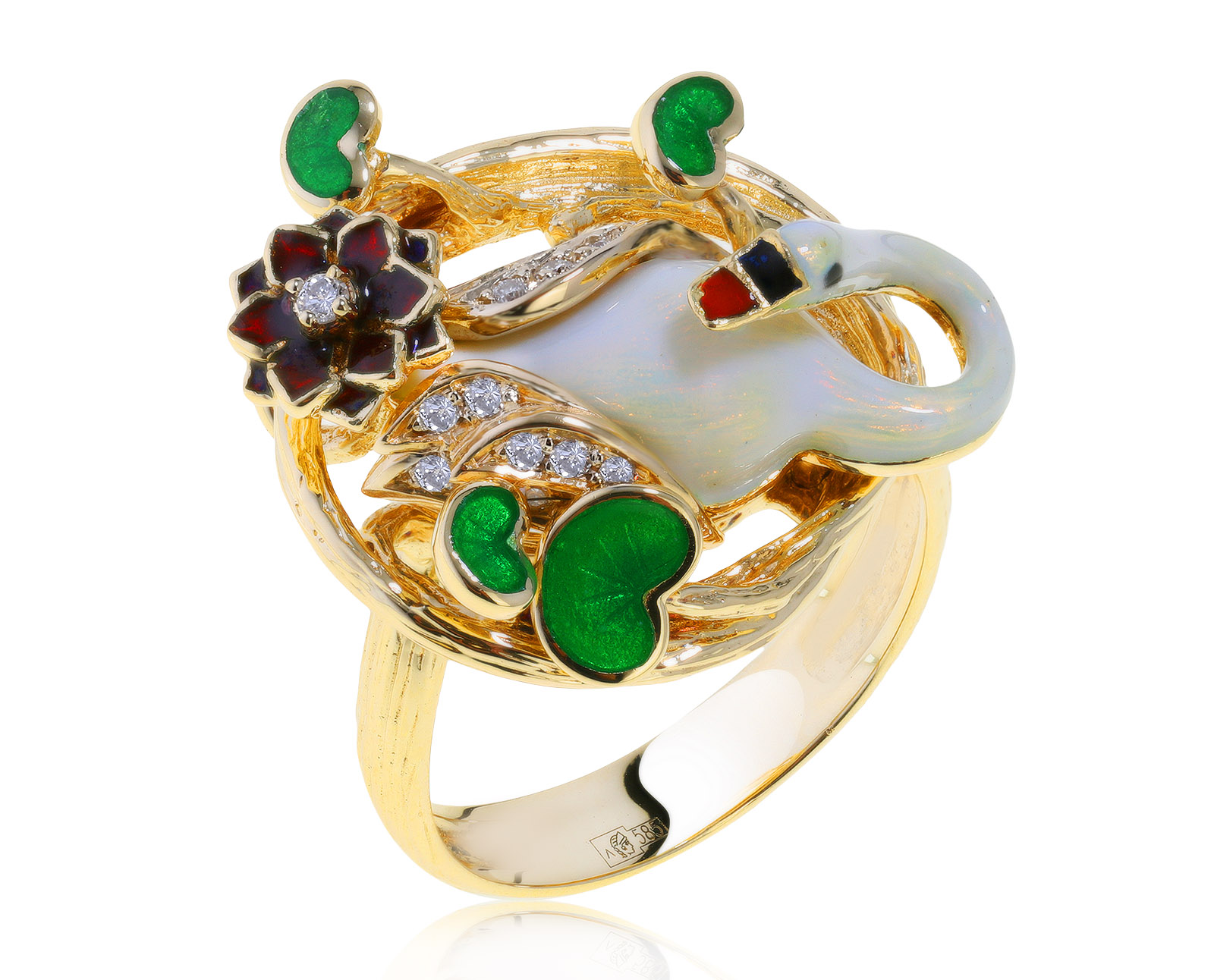 Оригинальное золотое кольцо с эмалью Roberto Bravo Swan Lake