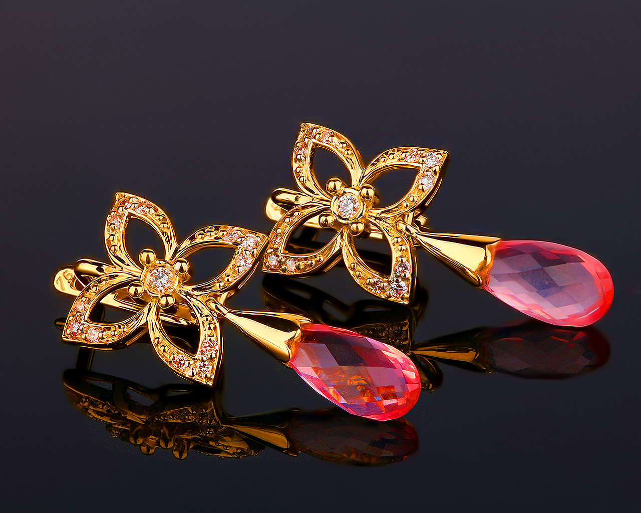 Бриллиантовые серьги с розовыми аметистами 060517/4