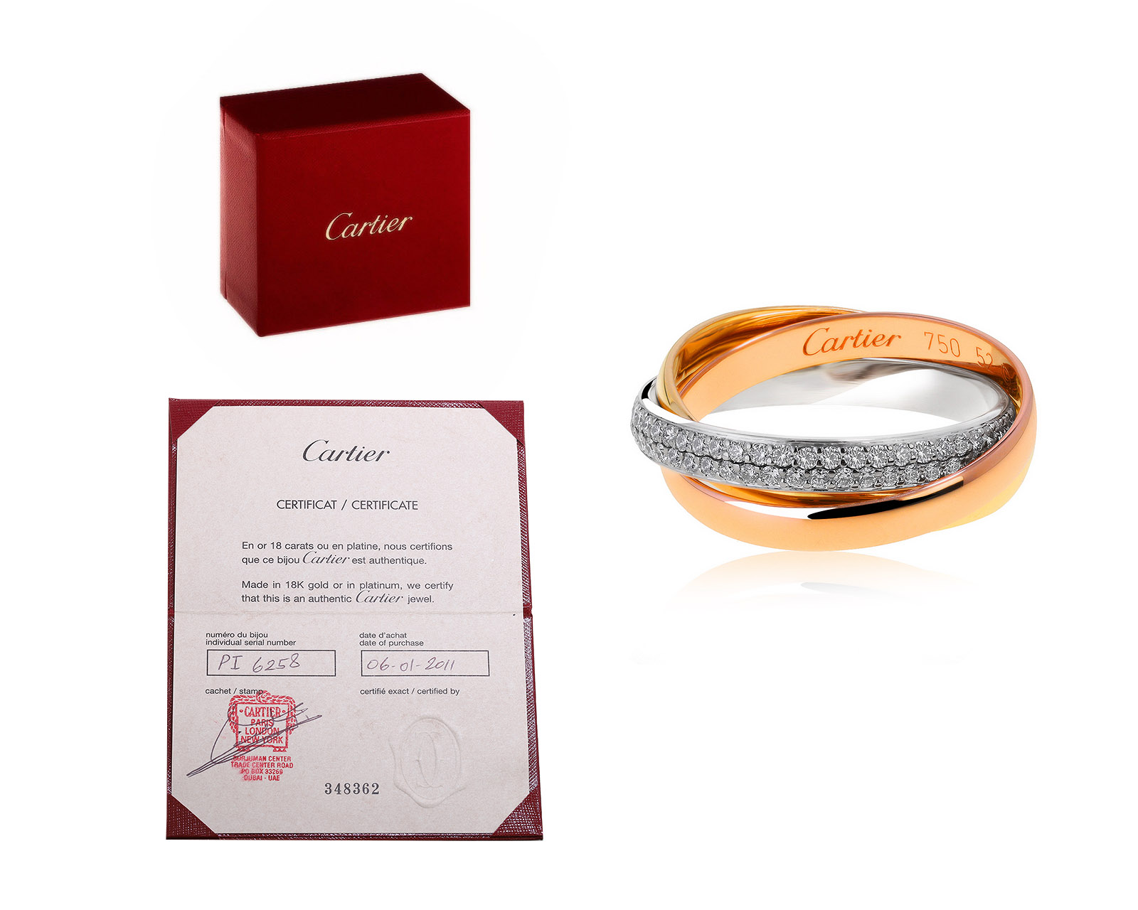 Оригинальное золотое кольцо с бриллиантами 0.45ct Cartier Trinity