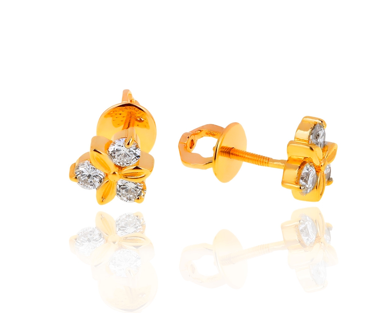 Золотые серьги пусеты с бриллиантами 0.89ct ЭПЛ