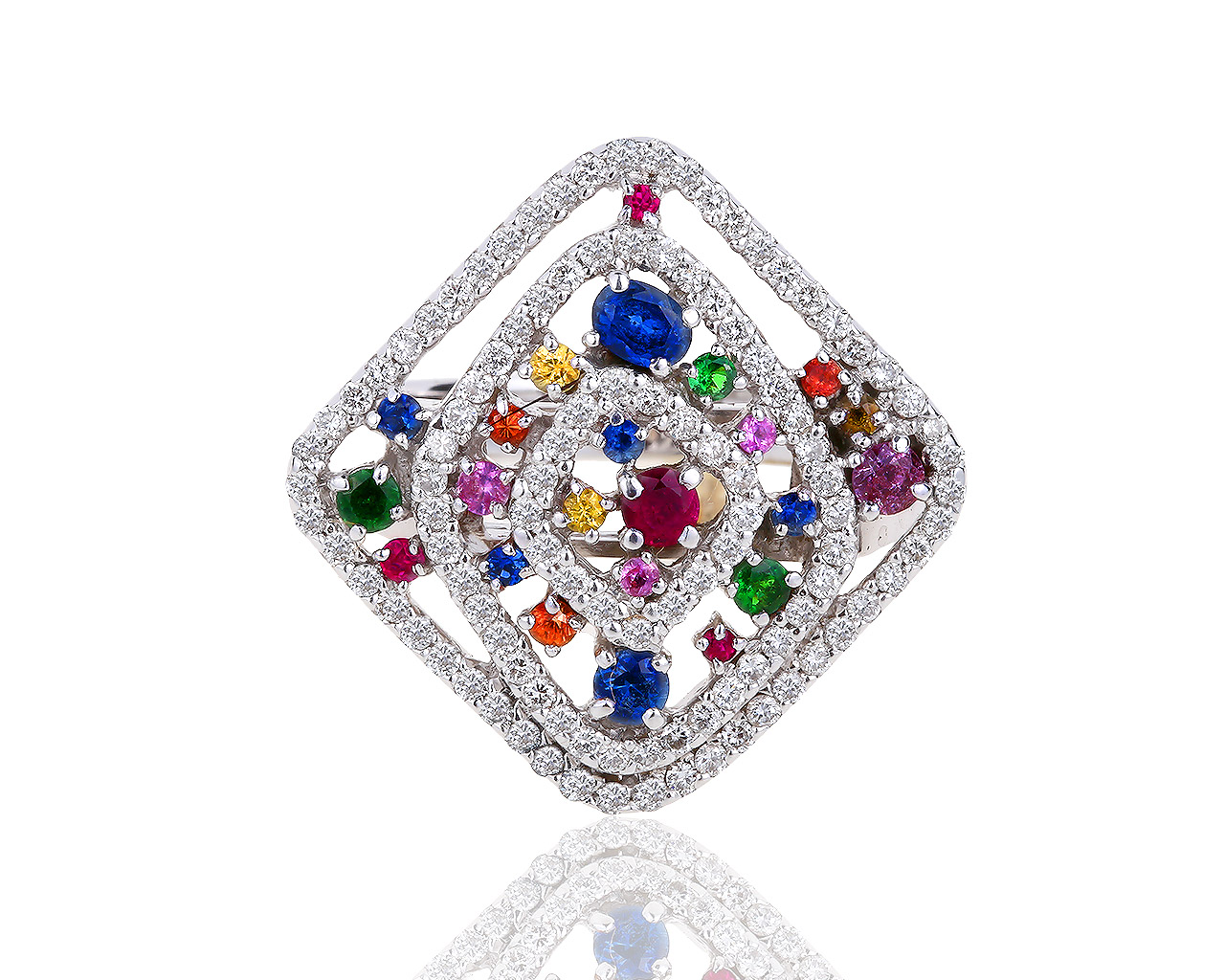 Золотое кольцо с цветными камнями и бриллиантами 0.65ct 140818/4