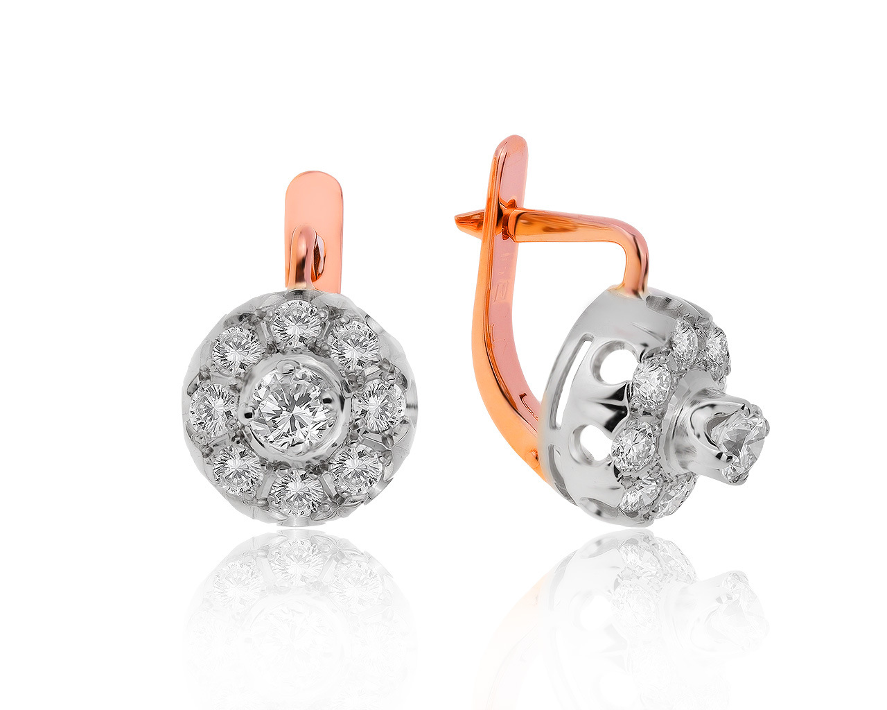 Изысканные золотые серьги с бриллиантами 1.24ct