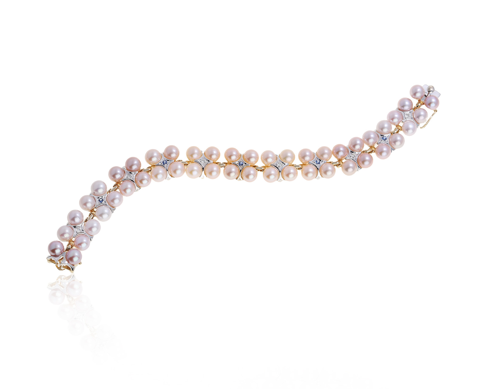 Золотой браслет с жемчугом и сапфирами 0.20ct 100825/5 Золотой браслет с жемчугом и сапфирами 0.20ct 100825/5
