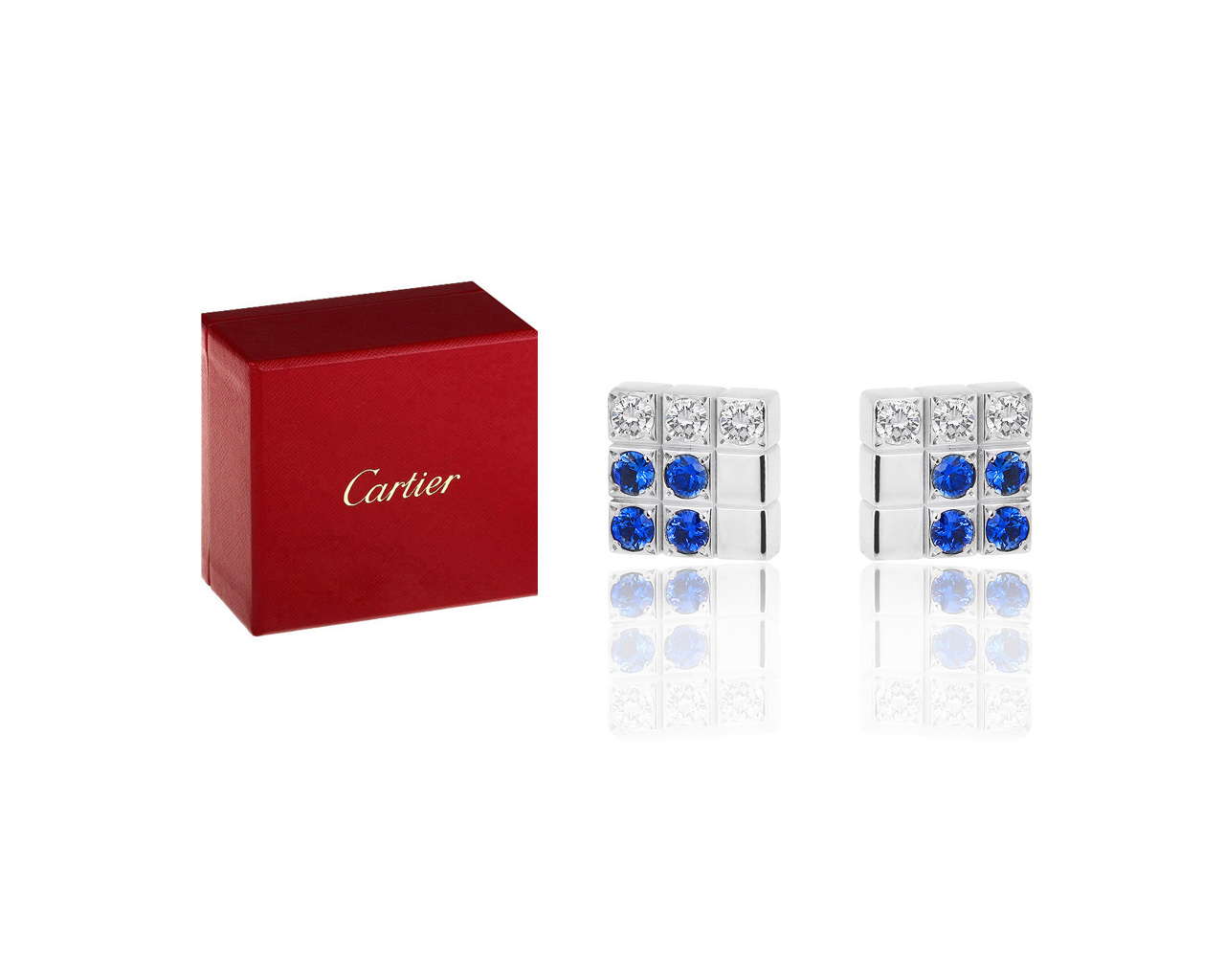 Золотые серьги с бриллиантами и сапфирами Cartier Lanieres