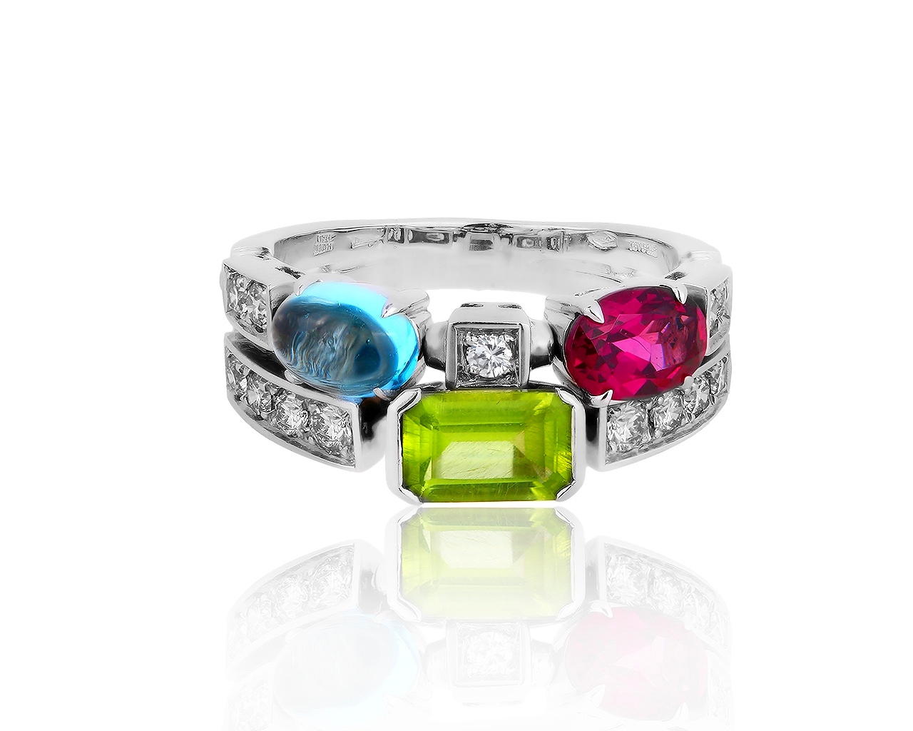Оригинальное золотое кольцо с цветными камнями Bvlgari 290518/7 Оригинальное золотое кольцо с цветными камнями Bvlgari 290518/7