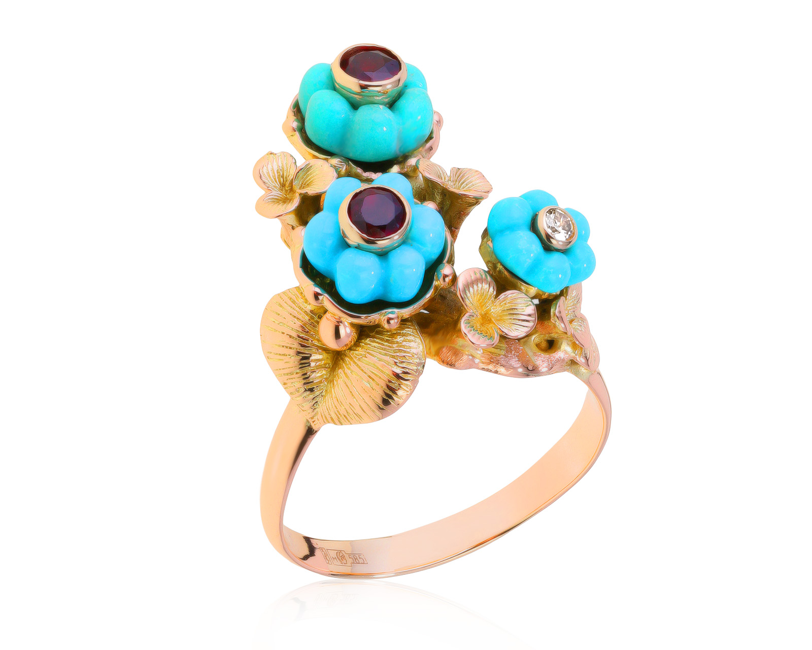 Потрясающее золотое кольцо с бирюзой 101121/14