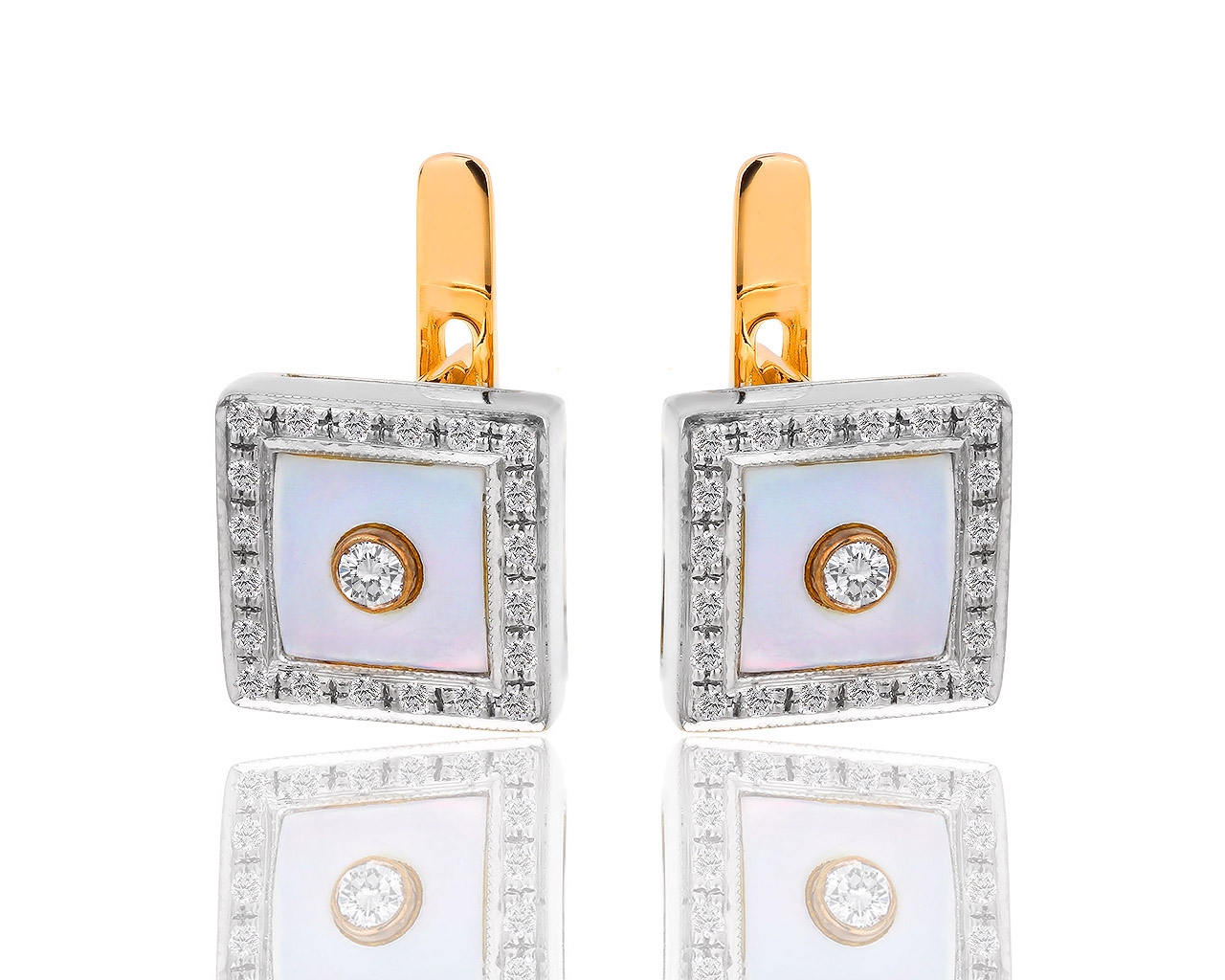 Золотые серьги с перламутром и бриллиантами 0.56ct 011018/9