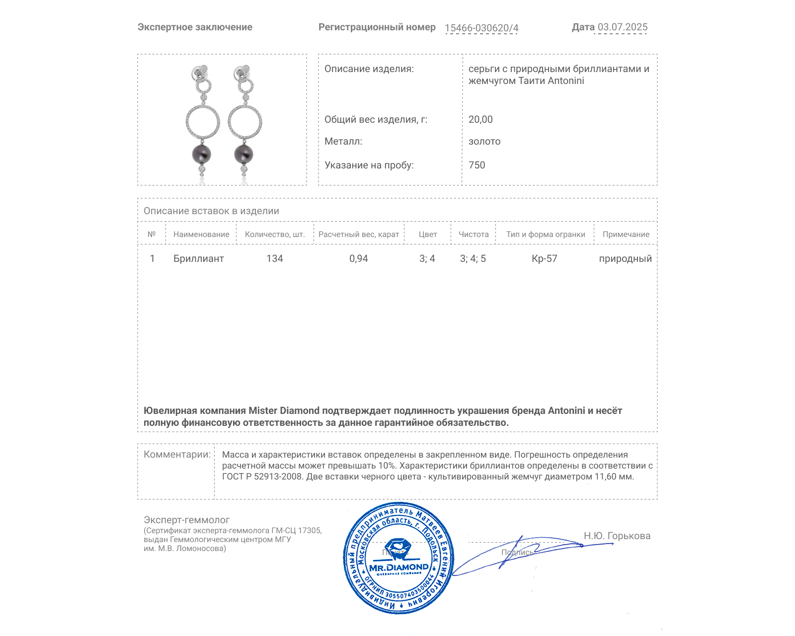 Оригинальные золотые серьги с бриллиантами 0.94ct Antonini
