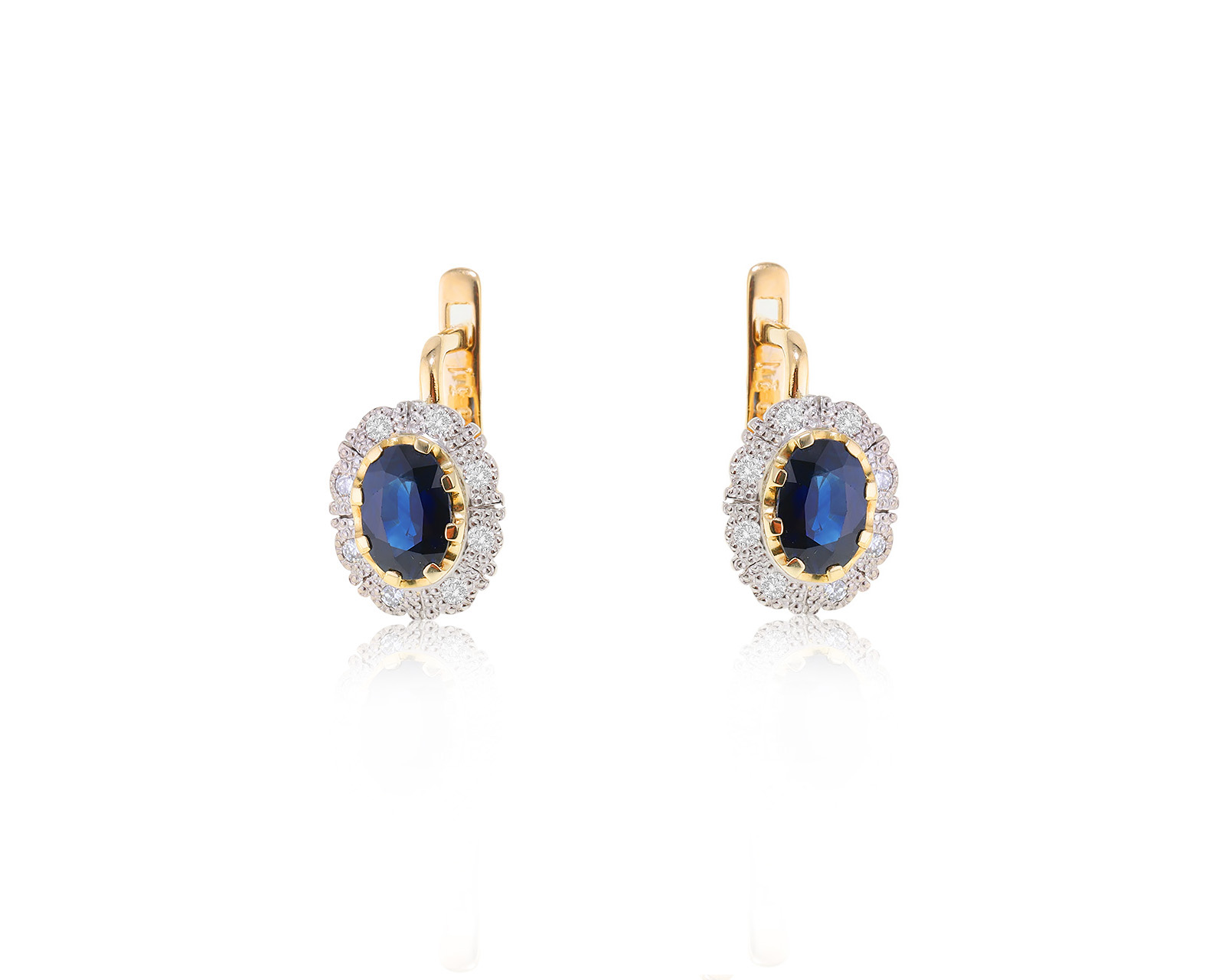 Золотые серьги с сапфирами 1.22ct и бриллиантами 0.10ct