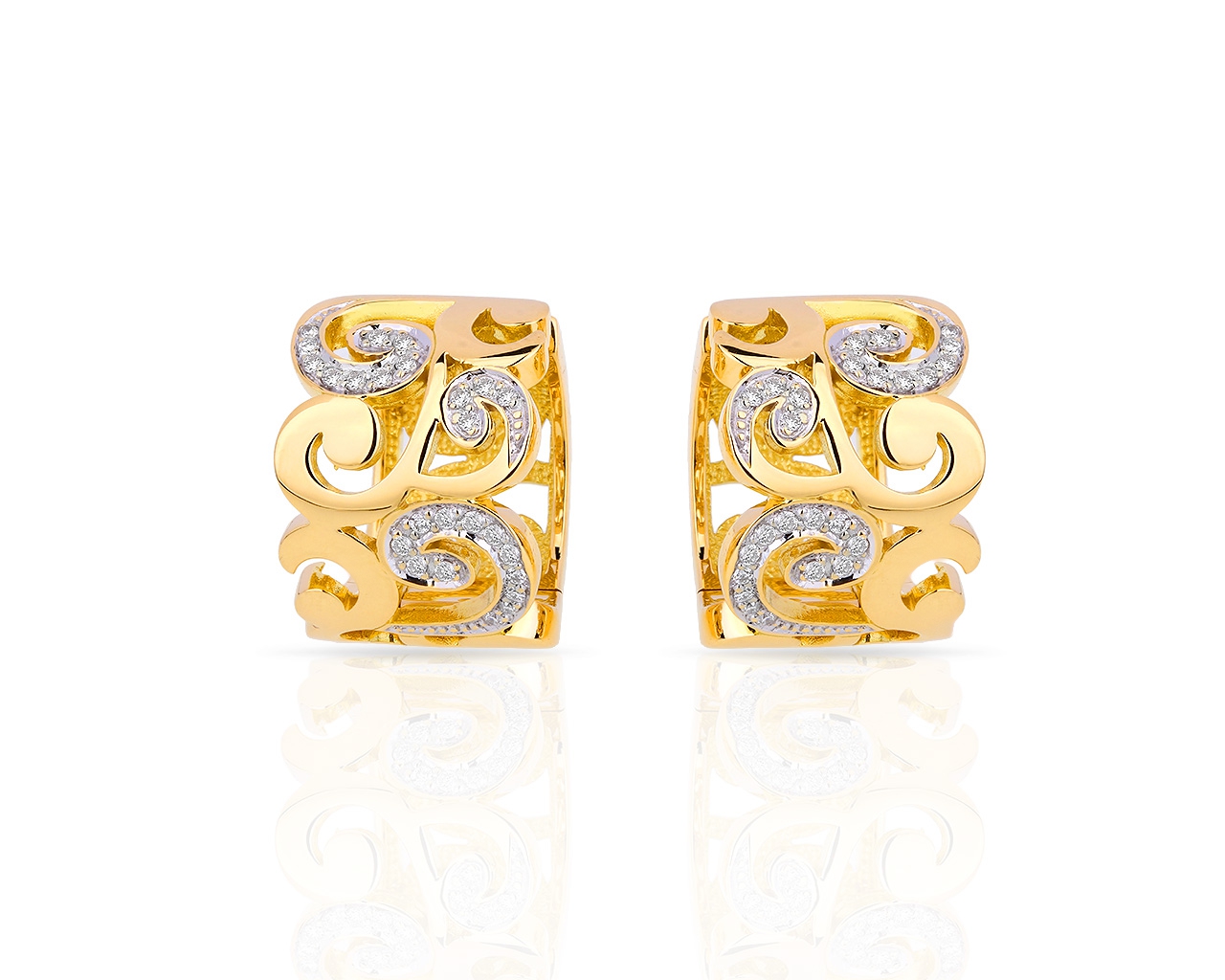 Узорные золотые серьги с бриллиантами 0.25ct 070318/13