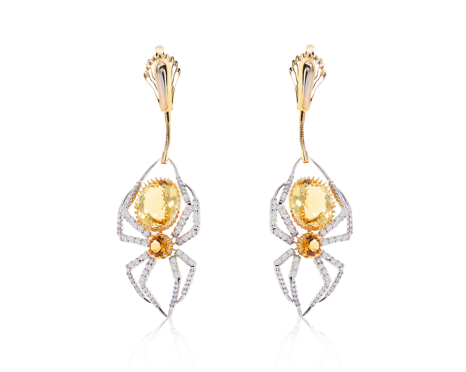 Золотые серьги с гелиодорами 13.60ct