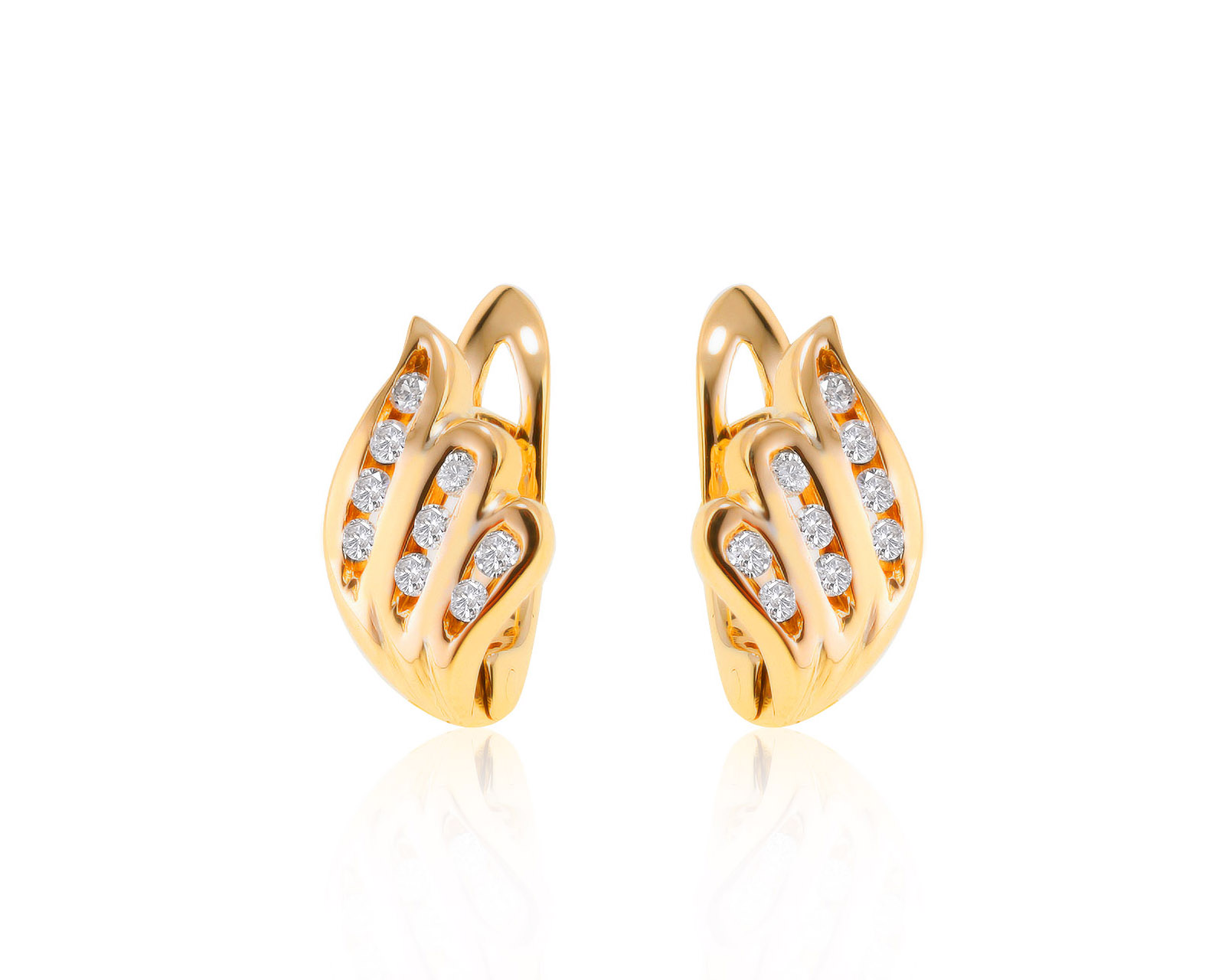 Модные золотые серьги с бриллиантами 0.18ct