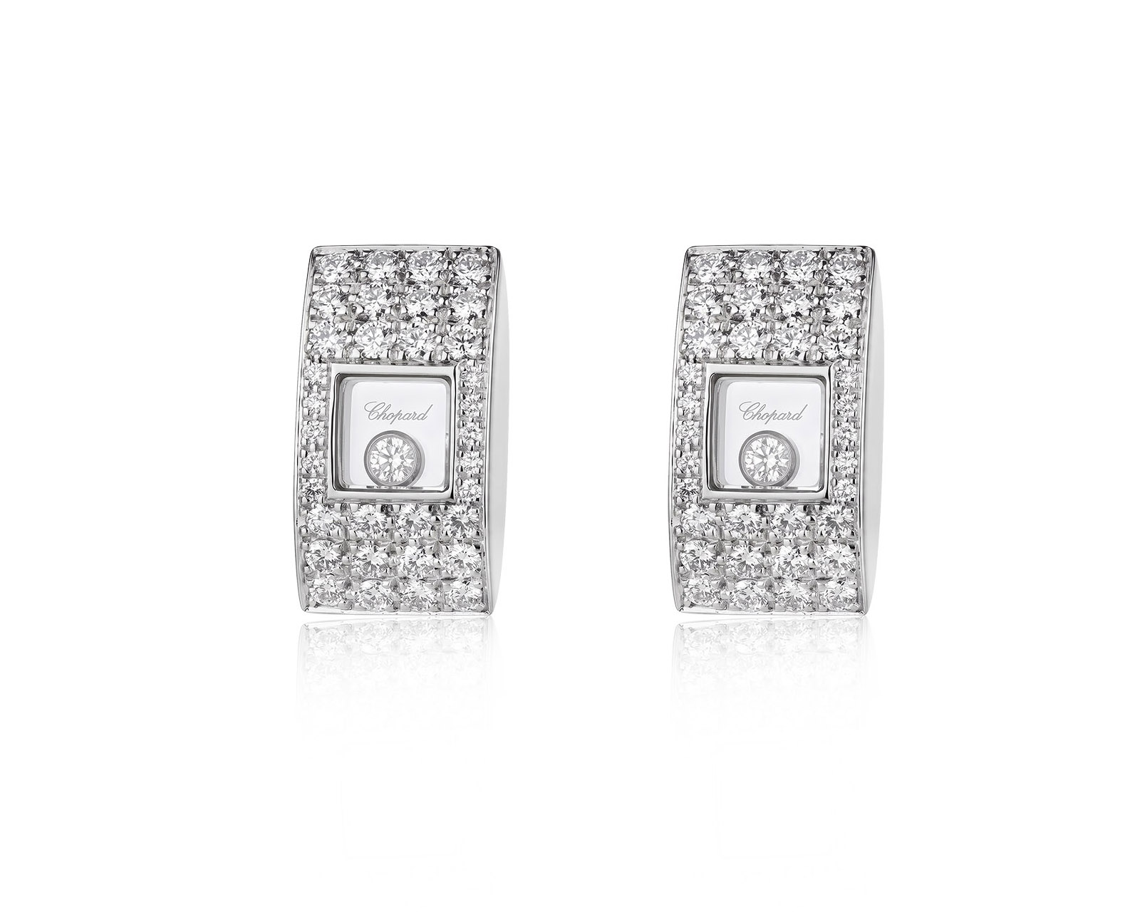Оригинальные золотые серьги Chopard Happy Diamonds Square 050126/3