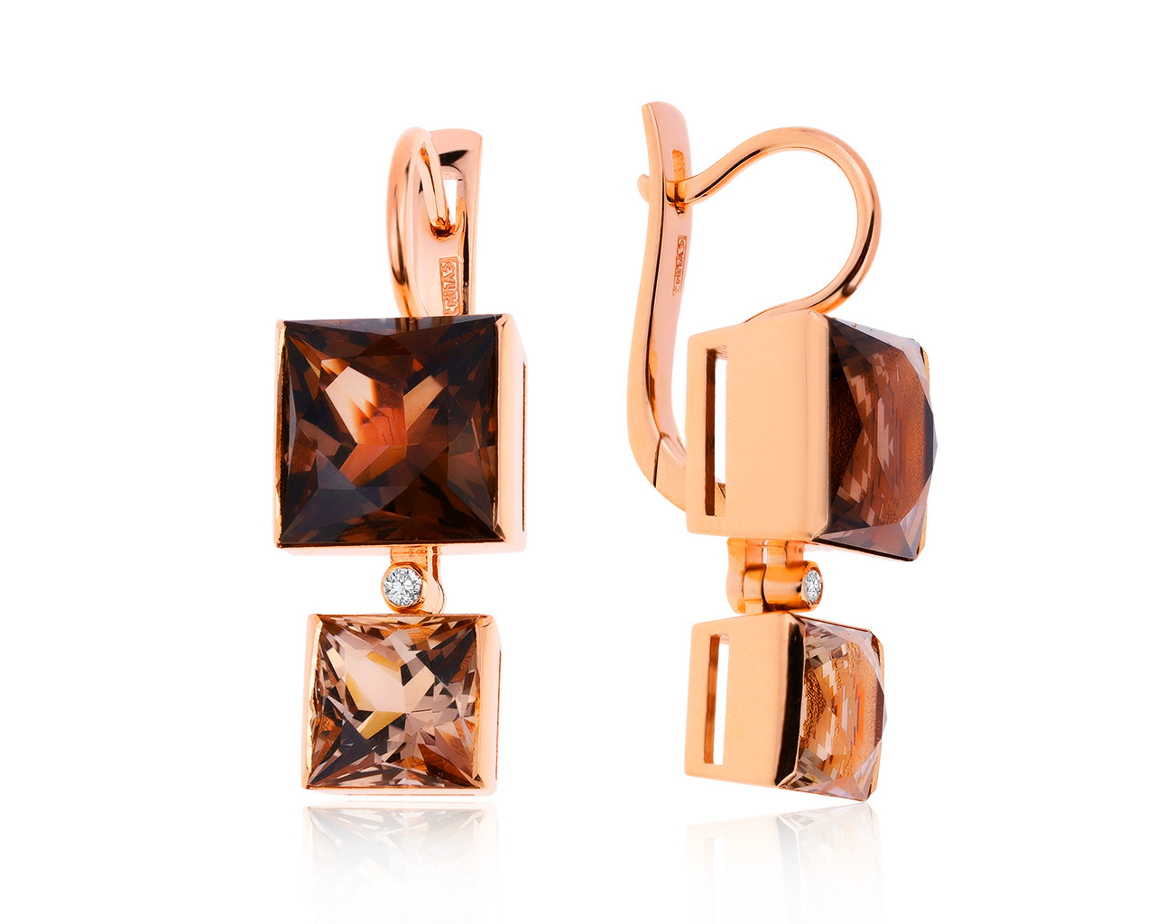 Притягательные золотые серьги с раухтопазами 15.60ct