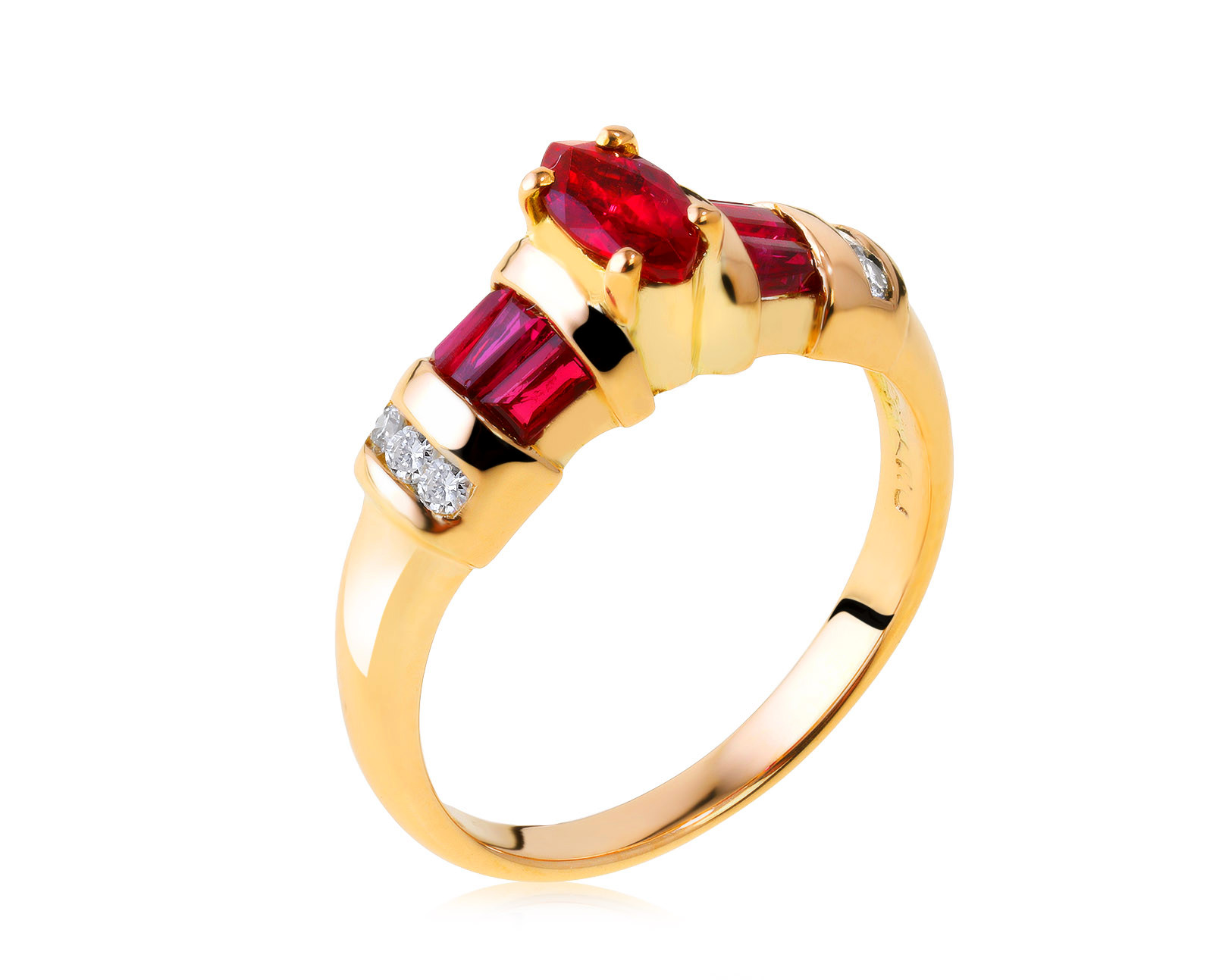 Модное золотое кольцо с рубинами 0.58ct