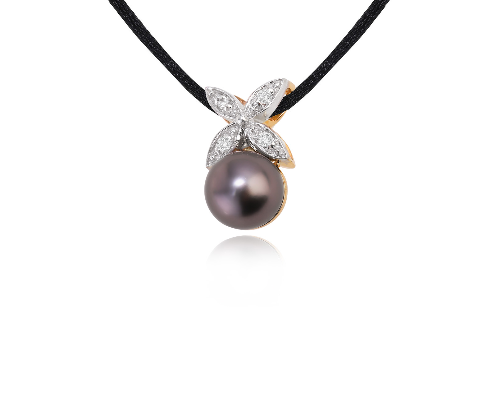 Золотой кулон с черным жемчугом 9.75 мм 090823/8