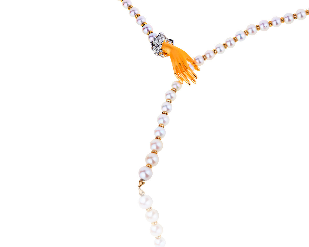 Оригинальное золотое колье с жемчугом и бриллиантами 0.10ct Carrera y Carrera 070819/29