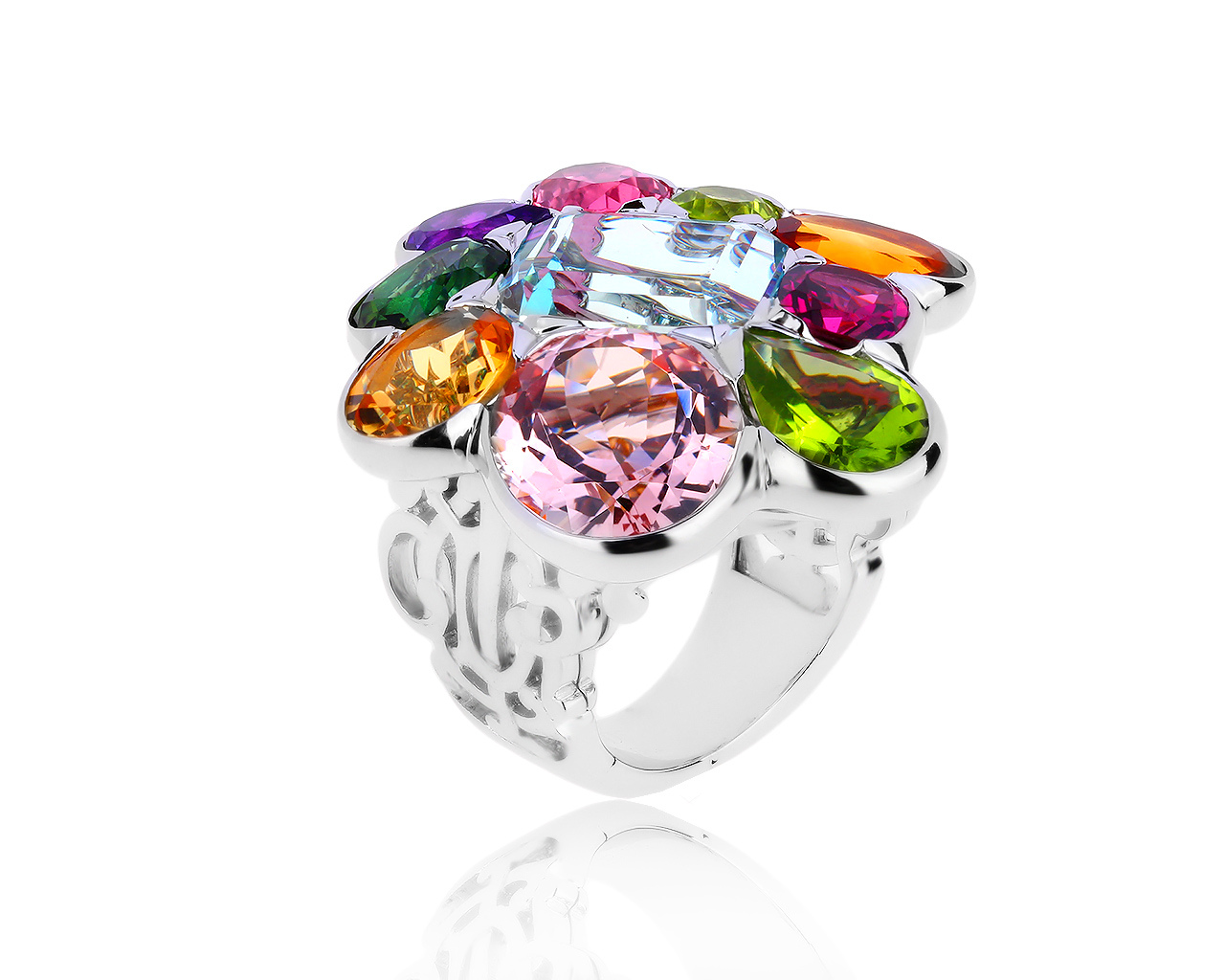 Оригинальное золотое кольцо с цветными камнями Dior