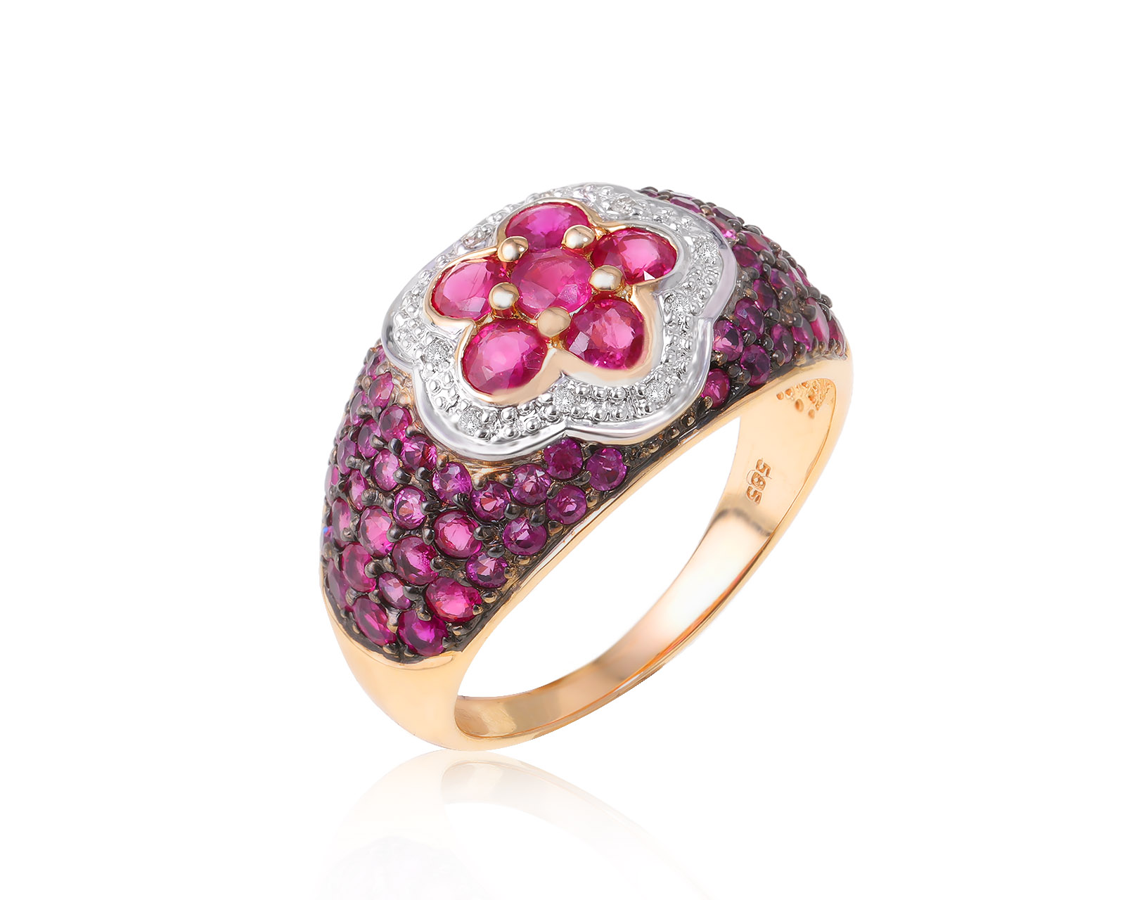 Золотое кольцо с рубинами 2.12ct и бриллиантами 0.04ct 180524/13