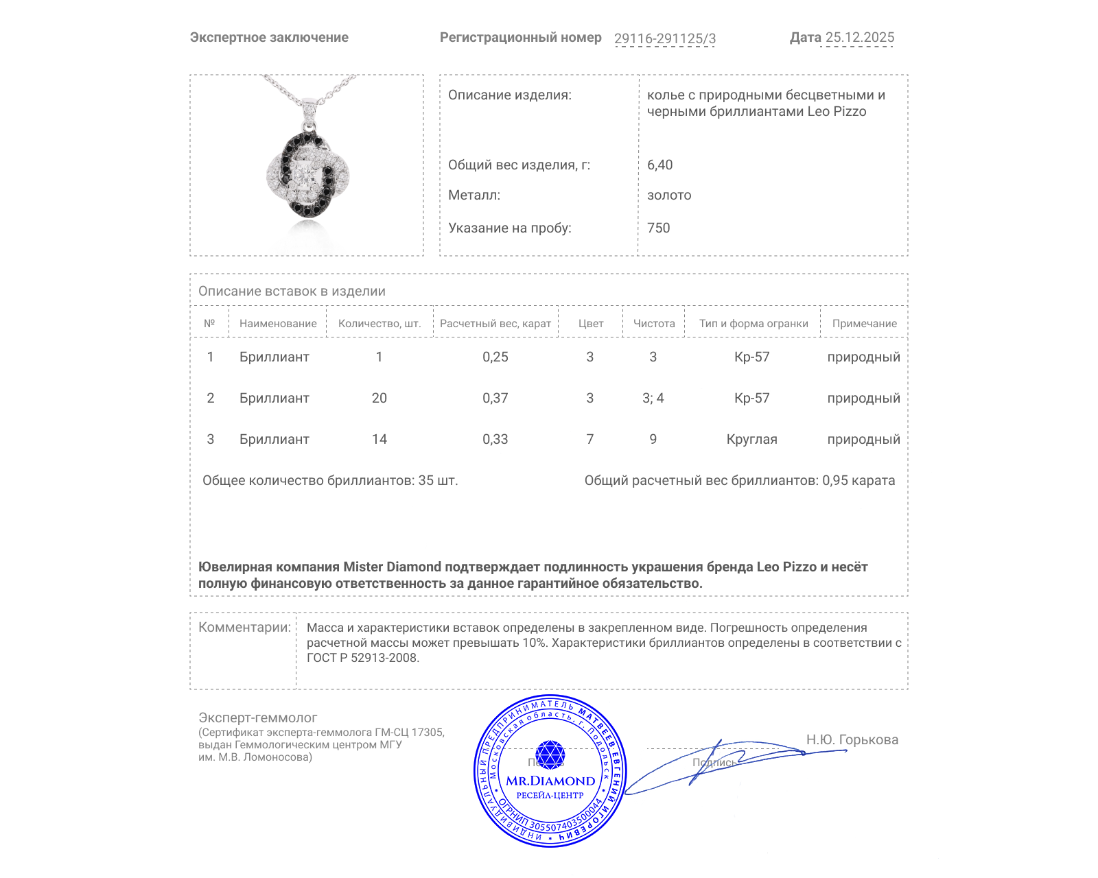 Оригинальное золотое колье с бриллиантами 0.95ct Leo Pizzo