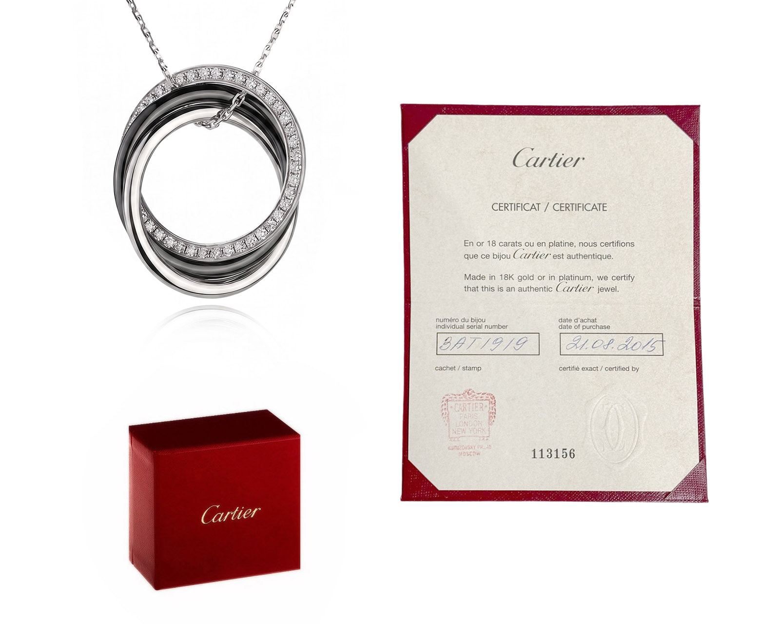 Оригинальный золотой кулон с бриллиантами 0.19ct Cartier Trinity
