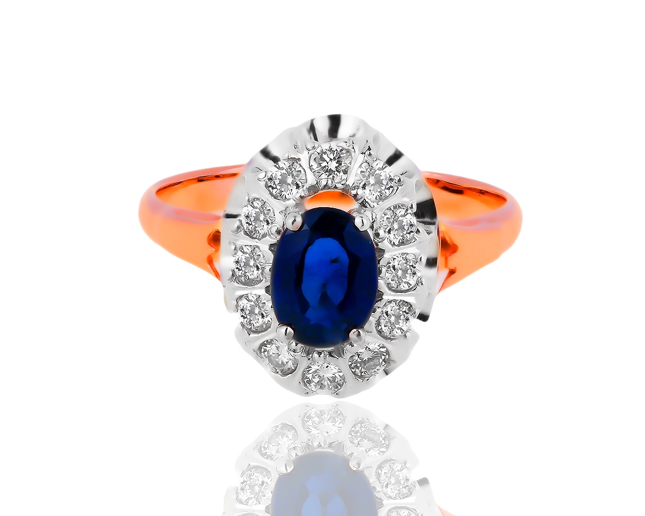 Прекрасное золотое кольцо с сапфиром 0.73ct и бриллиантами 0.42ct 260719/3