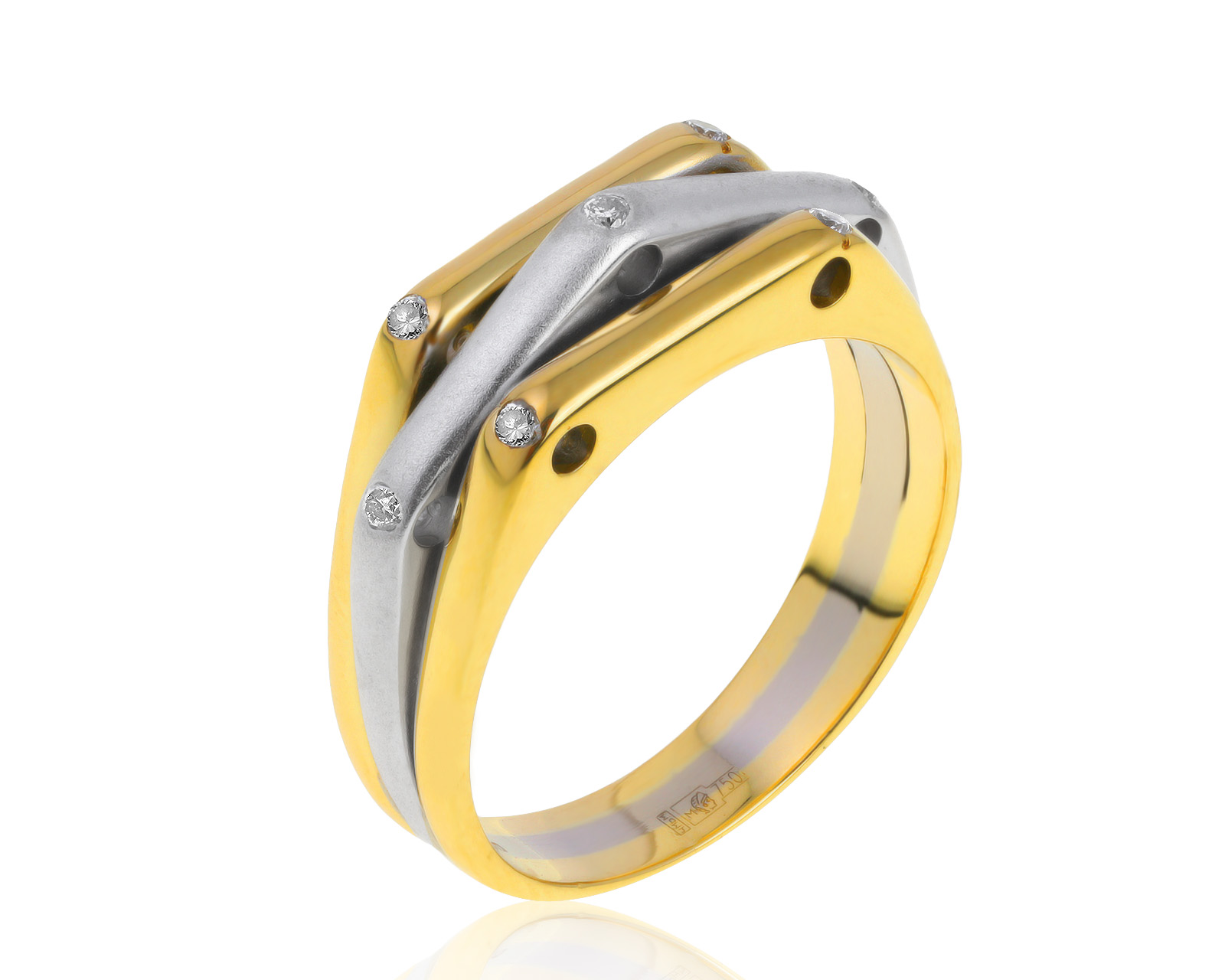 Стильное золотое кольцо с бриллиантами 0.12ct 310521/2