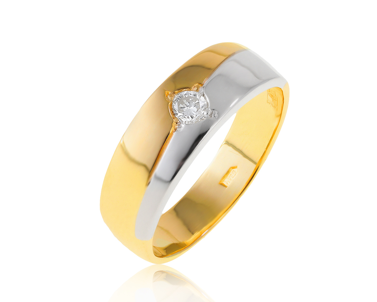 Стильное золотое кольцо с бриллиантом 0.10ct