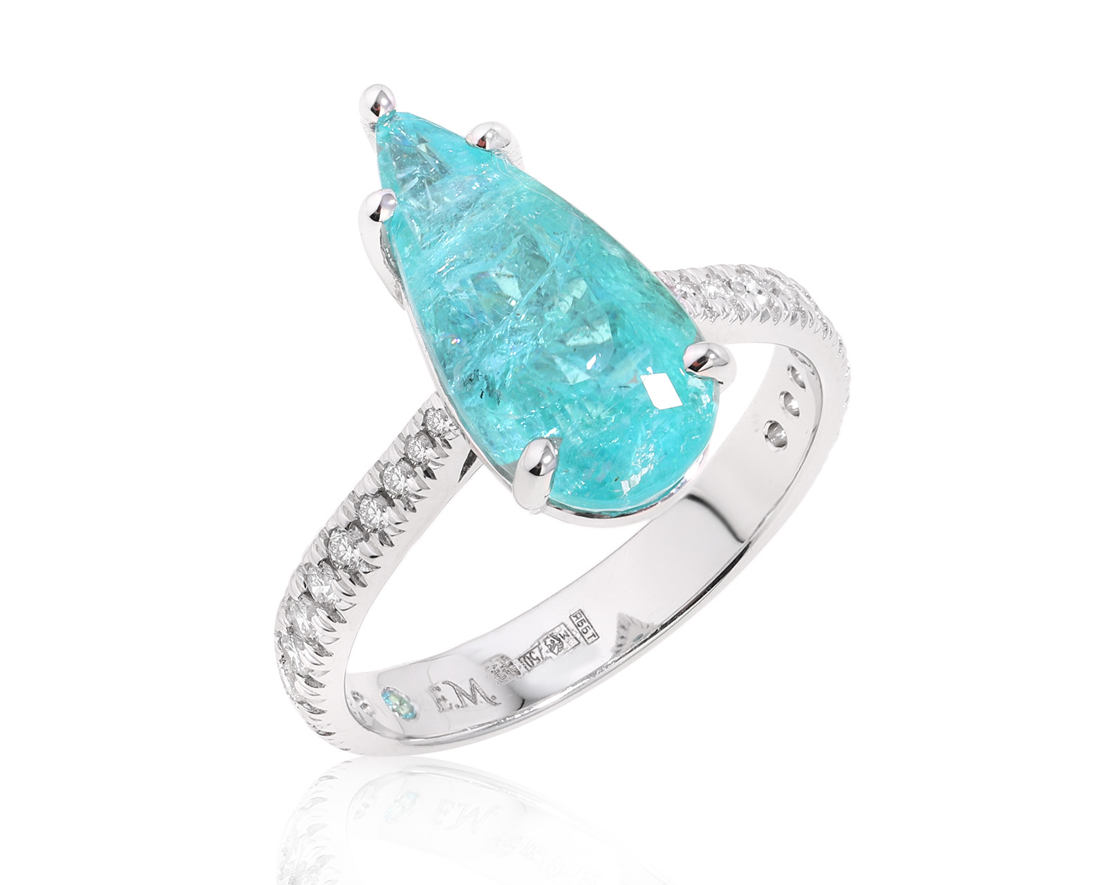 Золотое кольцо с турмалином параиба Мозамбик 3.88ct Evgeny Matveev 130225/Б100
